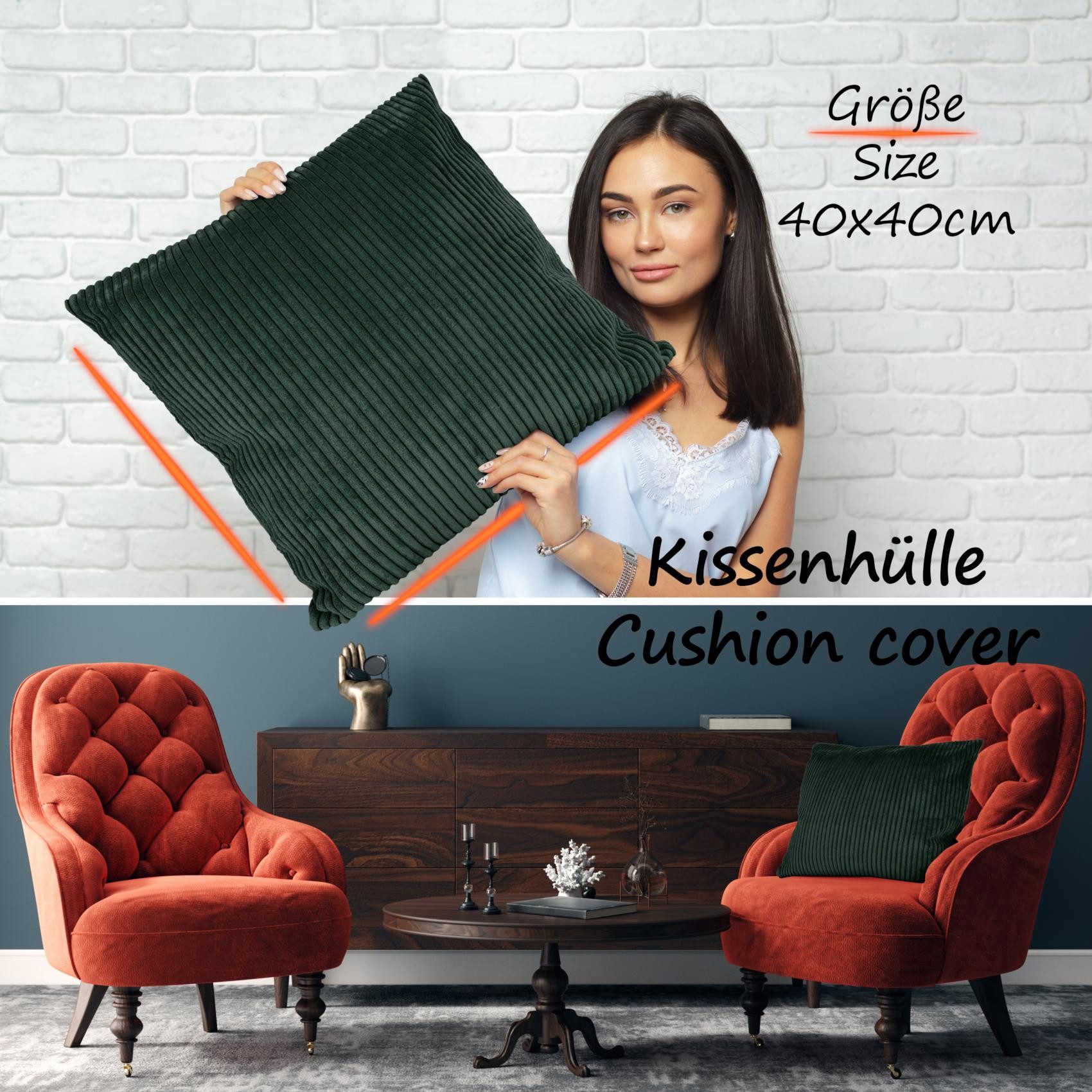 ANRO Dekokissen Kissenhülle MIT oder OHNE Füllung Kissenbezug Zierkissen, Kissenüberzug ohne Füllung Cordsamt 40x40cm Einfarbig Dunkelgrün – Bild 4 von 5