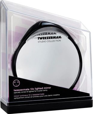 TWEEZERMAN Kosmetikspiegel, 10-fach Vergrößerungsspiegel mit Beleuchtung, Schminkspiegel