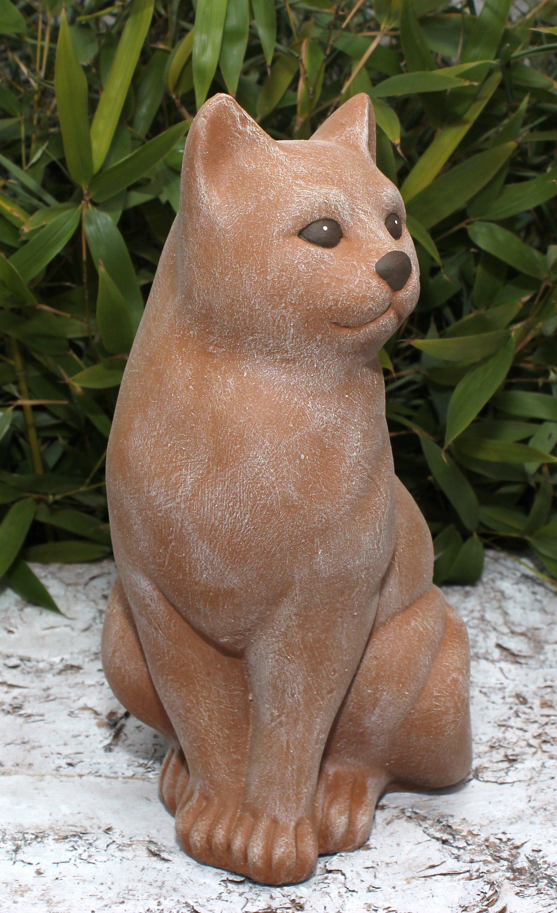 winterfest, Germany Made Tierfigur frostsicher, - terrakotta Kunsthandwerk Katze Dekofigur in Tiefes für Garten, Steinfigur sitzend Haus und