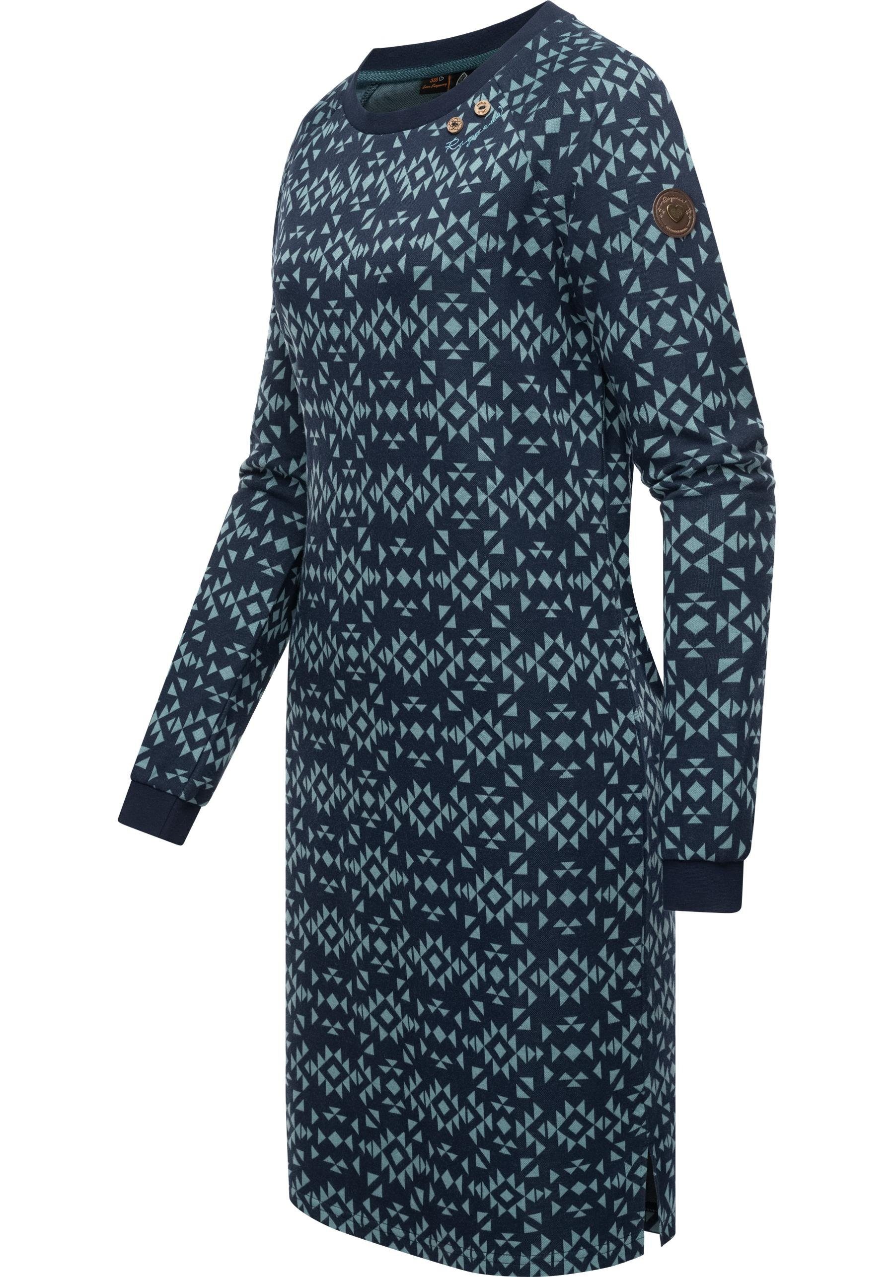 stylisches für Ragwear navy Dassa den Langarmkleid Sweatkleid Winter Aztec