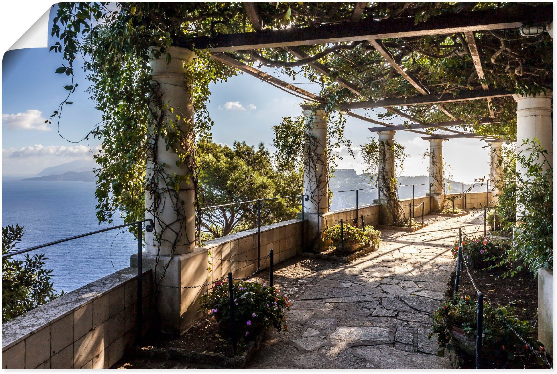Artland Wandbild Garten auf der Wandaufkleber Gebäude als in Größen Michele Poster oder Capri, San versch. St), Alubild, Leinwandbild, (1 Villa