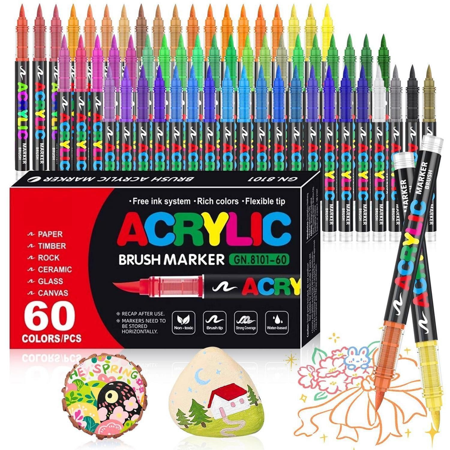 LuxusKollektion Marker Acrylstifte 60 Farben Pinselmarker wasserfest