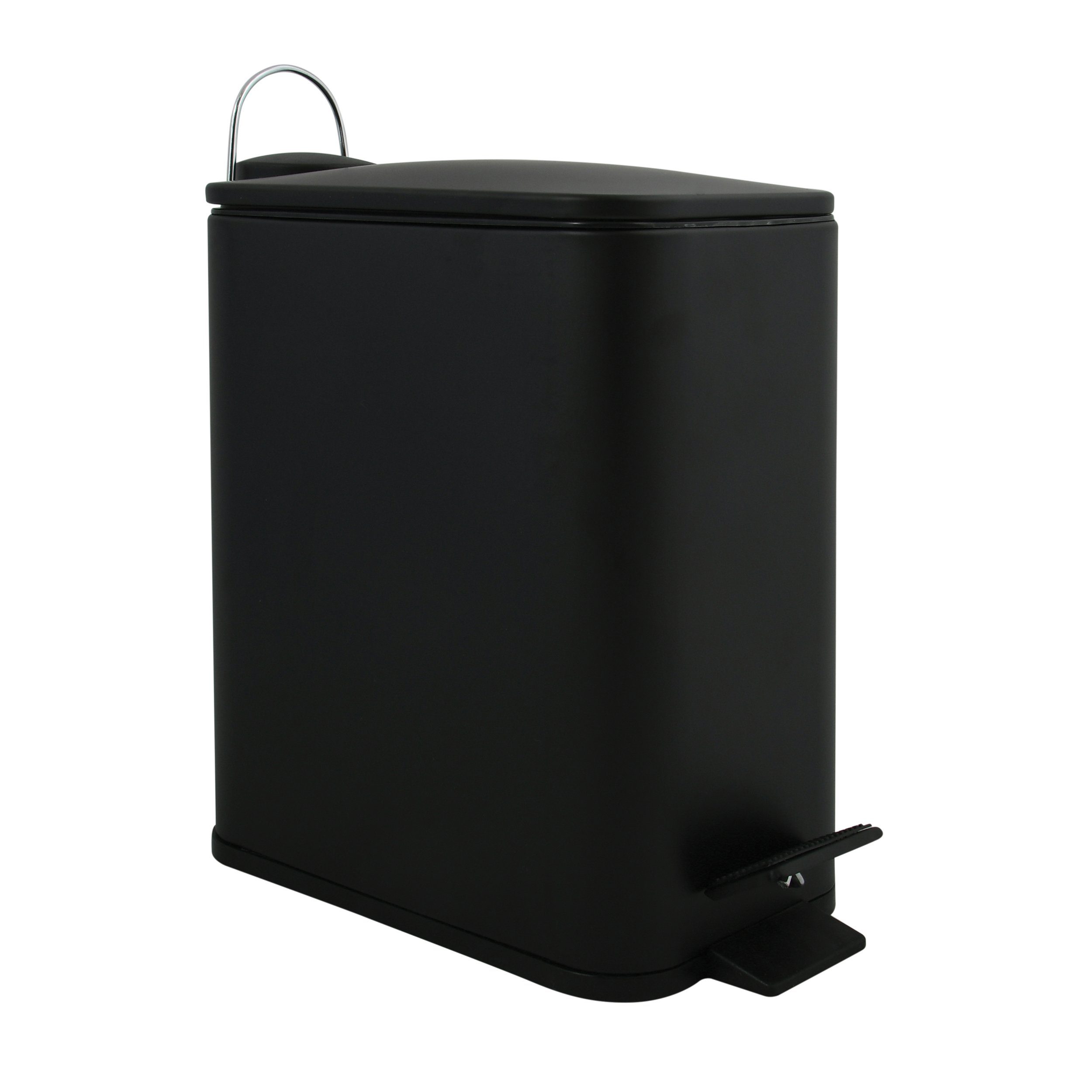 spirella Kosmetikeimer ERIK, Treteimer mit Softclose-Absenkautomatik, Anti-Fingerprint-Beschichtung, herausnehmbarer Inneneimer, innovatives Design in besonders schmaler Form speziell für enge Nischen,HxBxT 29x14x28 cm, 5L, schwarz