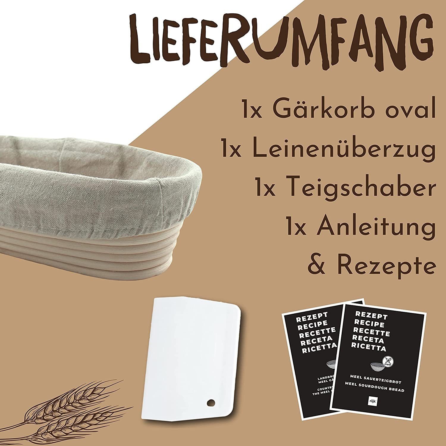 riijk Gärkorb Gärkörbchen Set inkl. Gratis Teigschaber, (zum Brotbacken), mit Leinentuch und Teigschaber