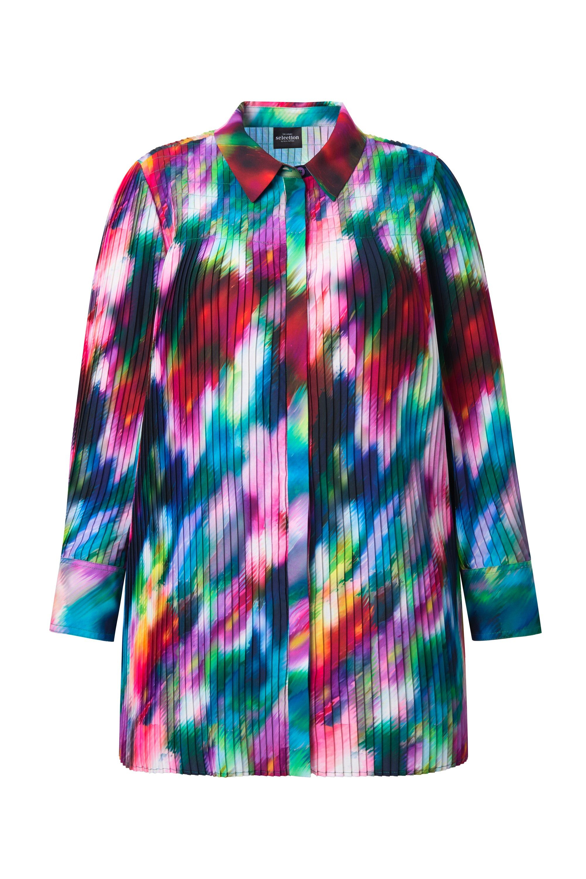 Ulla Popken Longbluse Plisseebluse A-Linie Hemdkragen Langarm günstig online kaufen