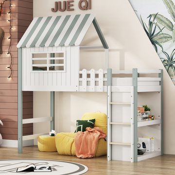 HAUSS SPLOE Kinderbett 90x200 cm mit Sicherheitsleiter, Ablagefach und Lattenrost Grün