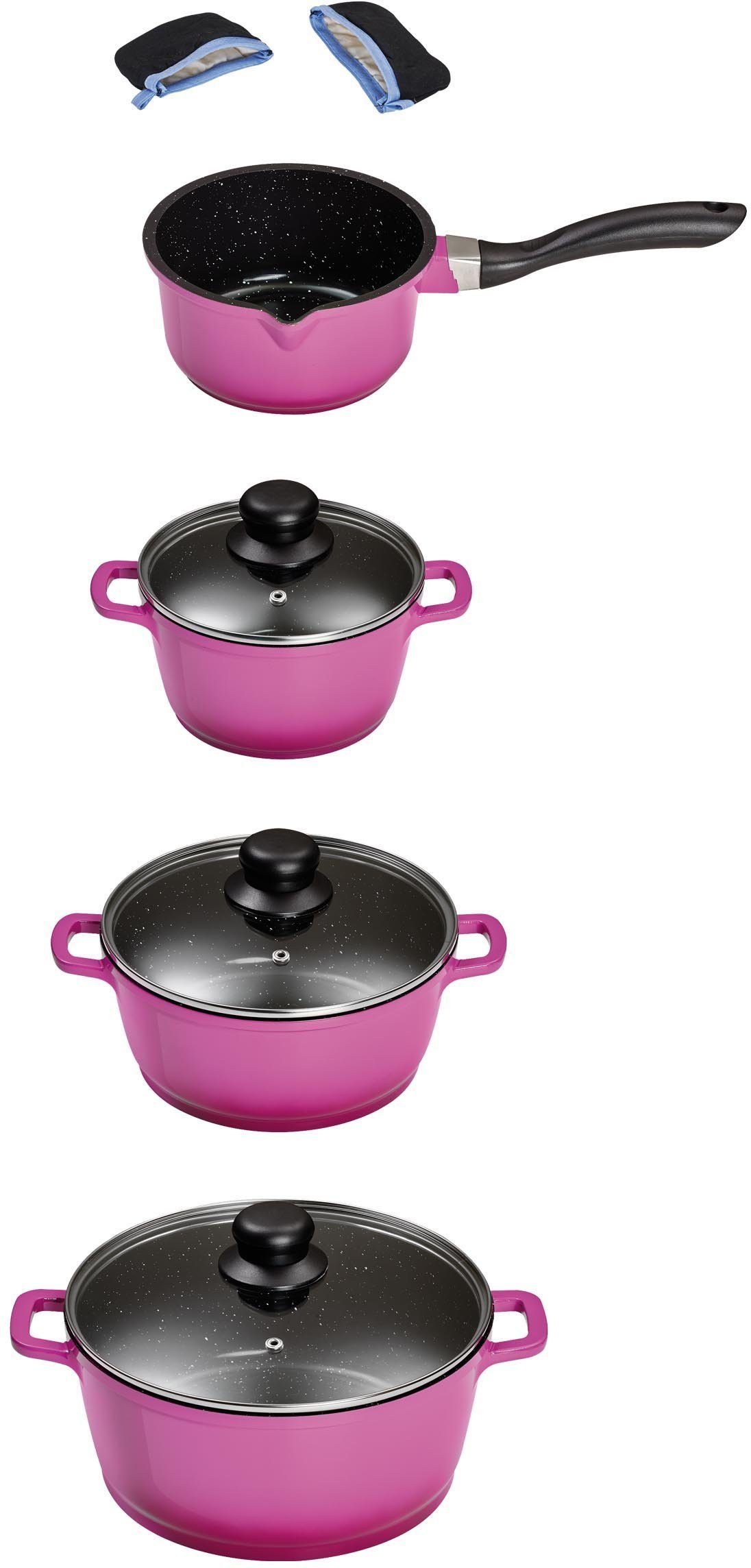 KING Topf-Set, Aluminiumguss (Set, 7-tlg., je 1 Kochtopf Ø 16/20/24 cm, 1x Stielkasserolle Ø 16 cm), Induktion