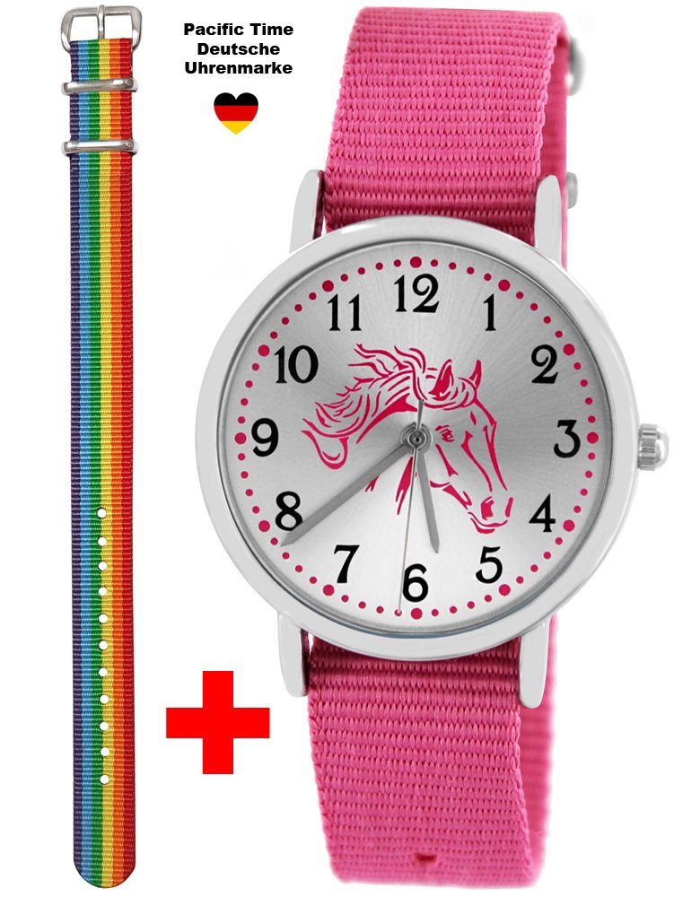 + Quarzuhr Regenbogen Armbanduhr rosa Armband ein Kinder Time rosa Gratis - Pacific Pferd Wechselarmband Mädchen 10121, Versand