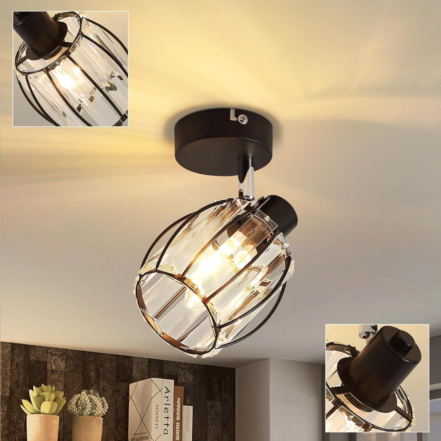 Nettlife Deckenstrahler Kristall Vintage Industrial Deckenspot Schwarz E14 günstig online kaufen