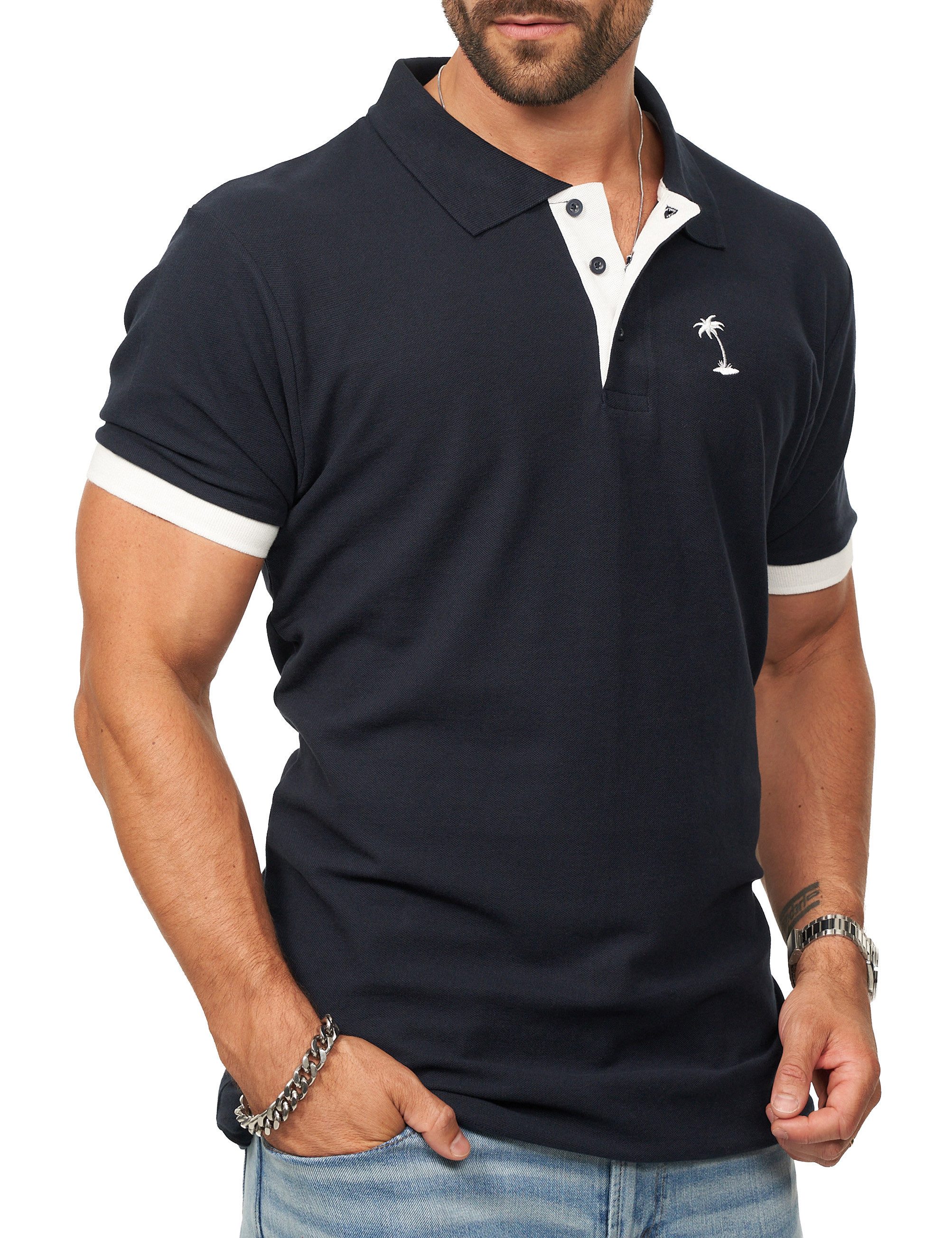 DAILY COTTON Poloshirt in Kurzarm als Freizeit Polo T-Shirt - Polo-Hemd für Herren (1-tlg) Männer Polohemd im Regular-Fit in Piqué-Qualität mit Palmen-Logo