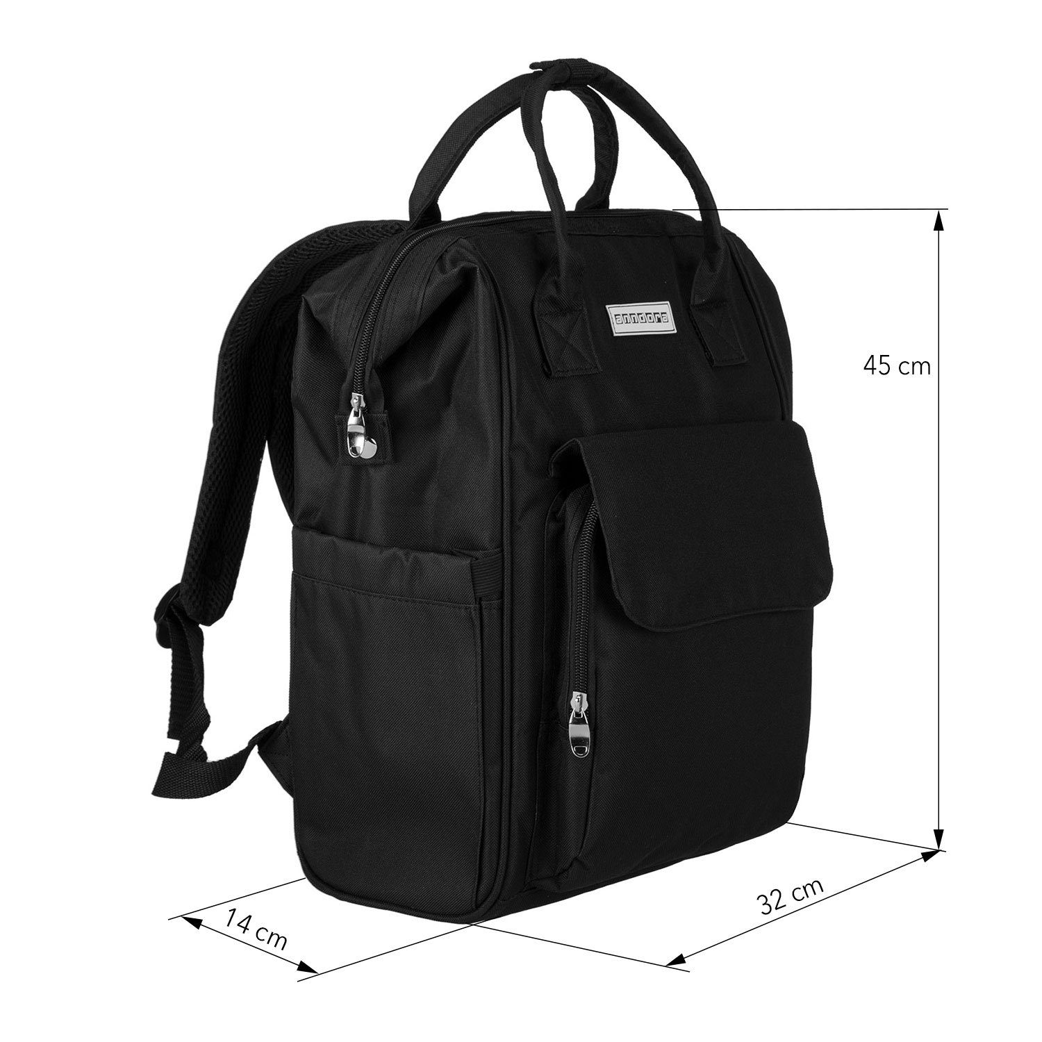 anndora Rucksack inkl. - City Polyester Schwarz Laptopfach Farbwahl Rucksack