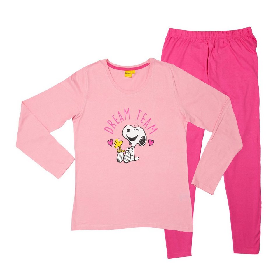 United Labels® Schlafanzug The Peanuts Snoopy Schlafanzug für Damen Langarm  Rosa \