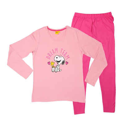 United Labels® Schlafanzug The Peanuts Snoopy Schlafanzug für Damen Langarm Rosa "Dream Team"