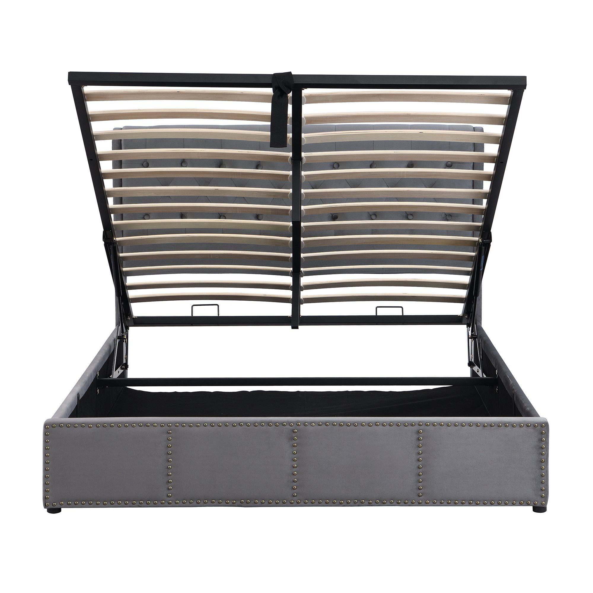 REDOM Polsterbett Doppelbett (180 x 200 cm, ohne Matratze), mit Hydraulikhebel, Aufbewahrung von Bettkästen,Samt, grau
