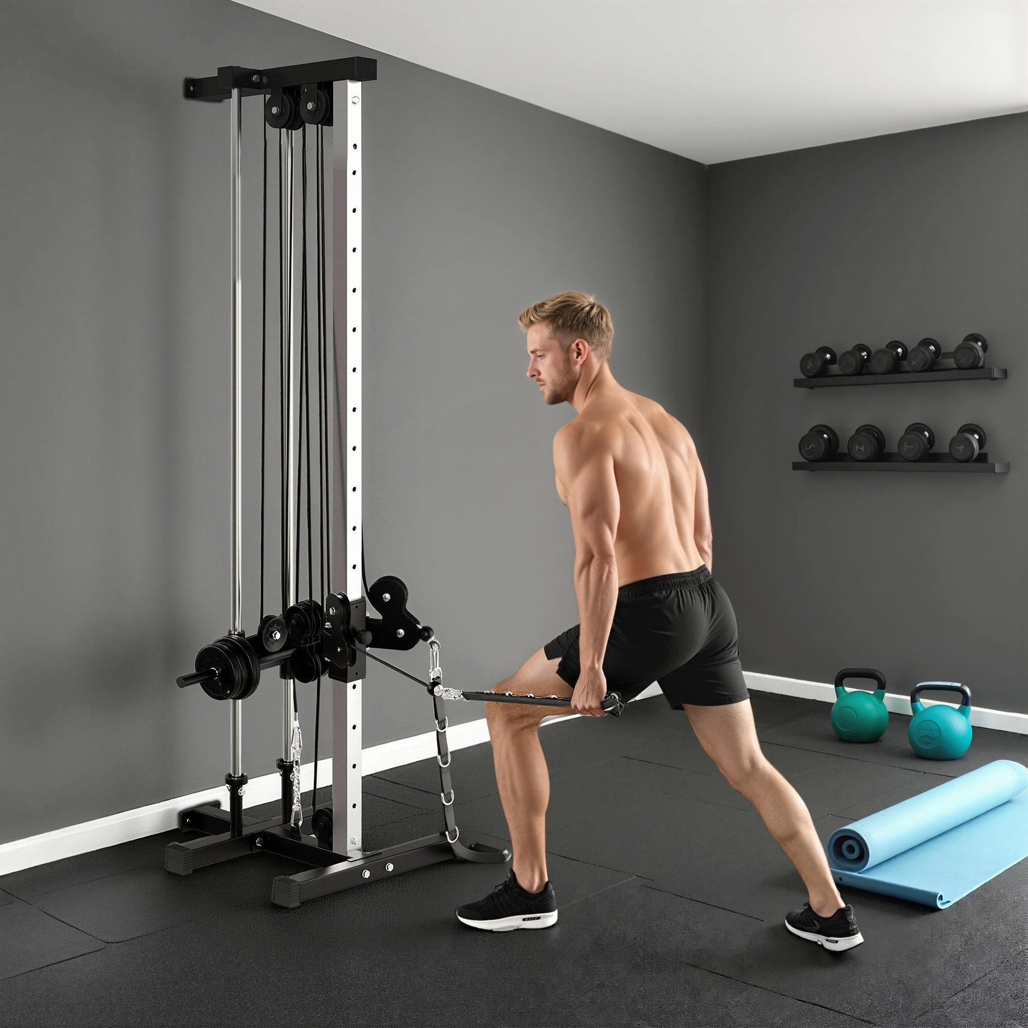 SPORTNOW Kraftstation höhenverstellbar 25-165 cm Dual-Pulley-Systemen Trainings-Gerät, 6 Gewichtsblöcke (Kraftturm, 1-tlg., Rücken- und Armtrainingsgerät), max. 120 kg, für Heimtraining 62 x 60 x 200 cm Schwarz