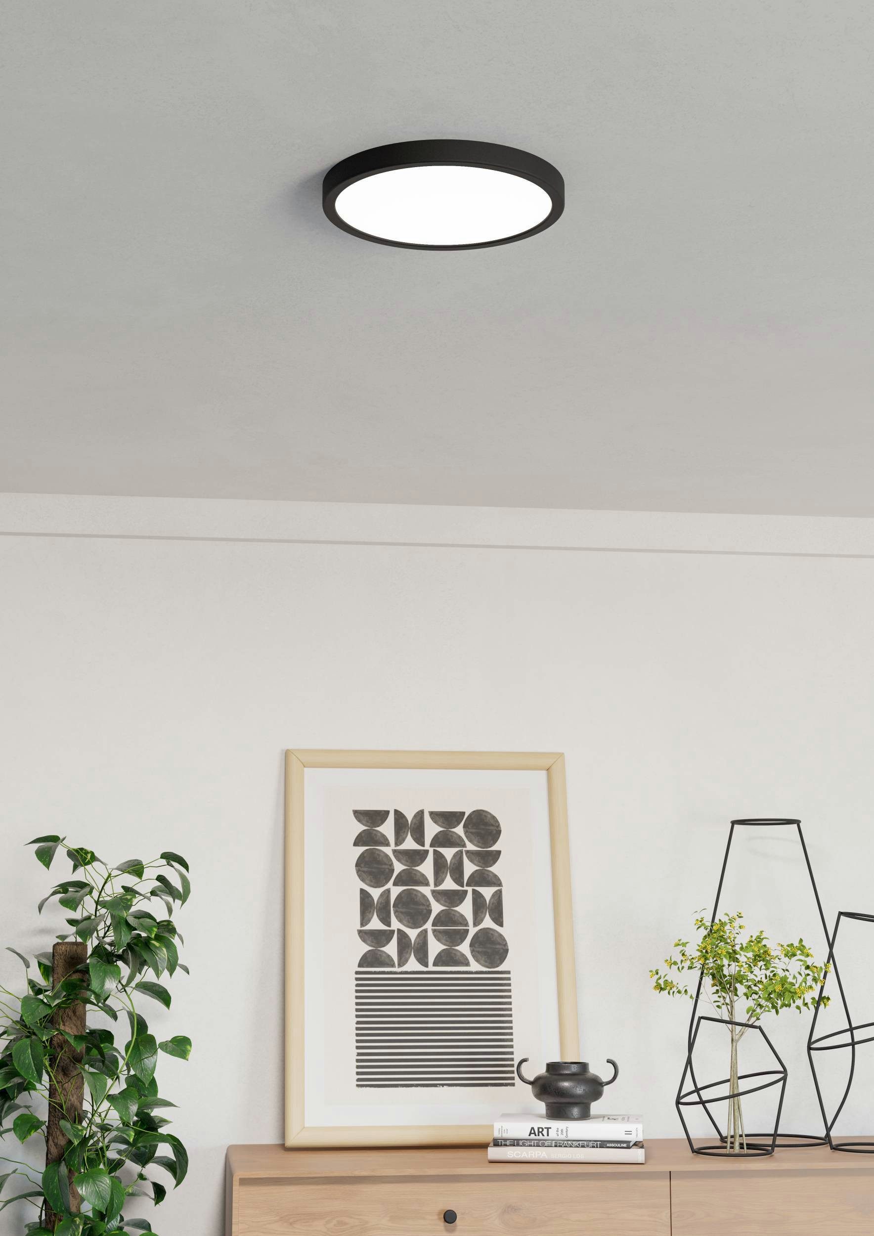 EGLO Aufbauleuchte Fueva 6-Z Deckenlampe, ZigBee, App und Sprachsteuerung, Badlampe, IP44, Bluetooth, CCT - über Fernbedienung, Dimmfunktion, Nachtlichtfunktion, RGB, dimmbar über Fernbedienung, mehrere Helligkeitsstufen, LED fest integriert, Kaltweiß, RGB, Aufbauleuchte - H2,5 x Ø27,8 cm - schwarz - 14,3W inkl.