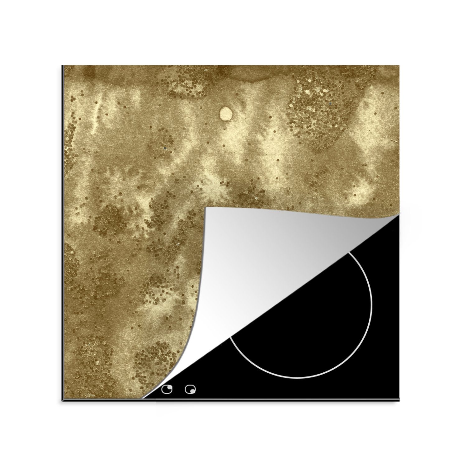Ceranfeldabdeckung, Herdblende-/Abdeckplatte Glitter - küche 78x78 Abstrakt, cm, tlg), MuchoWow Gold Vinyl, (1 - für Arbeitsplatte