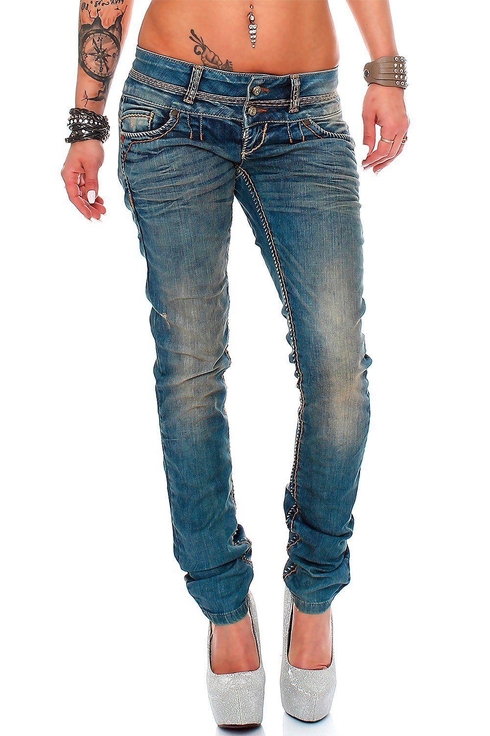 legemliggøre lava Modernisere Cipo & Baxx 5-Pocket-Jeans Damen Hose BA-CBW0347 Low Waist mit dicken Nähten