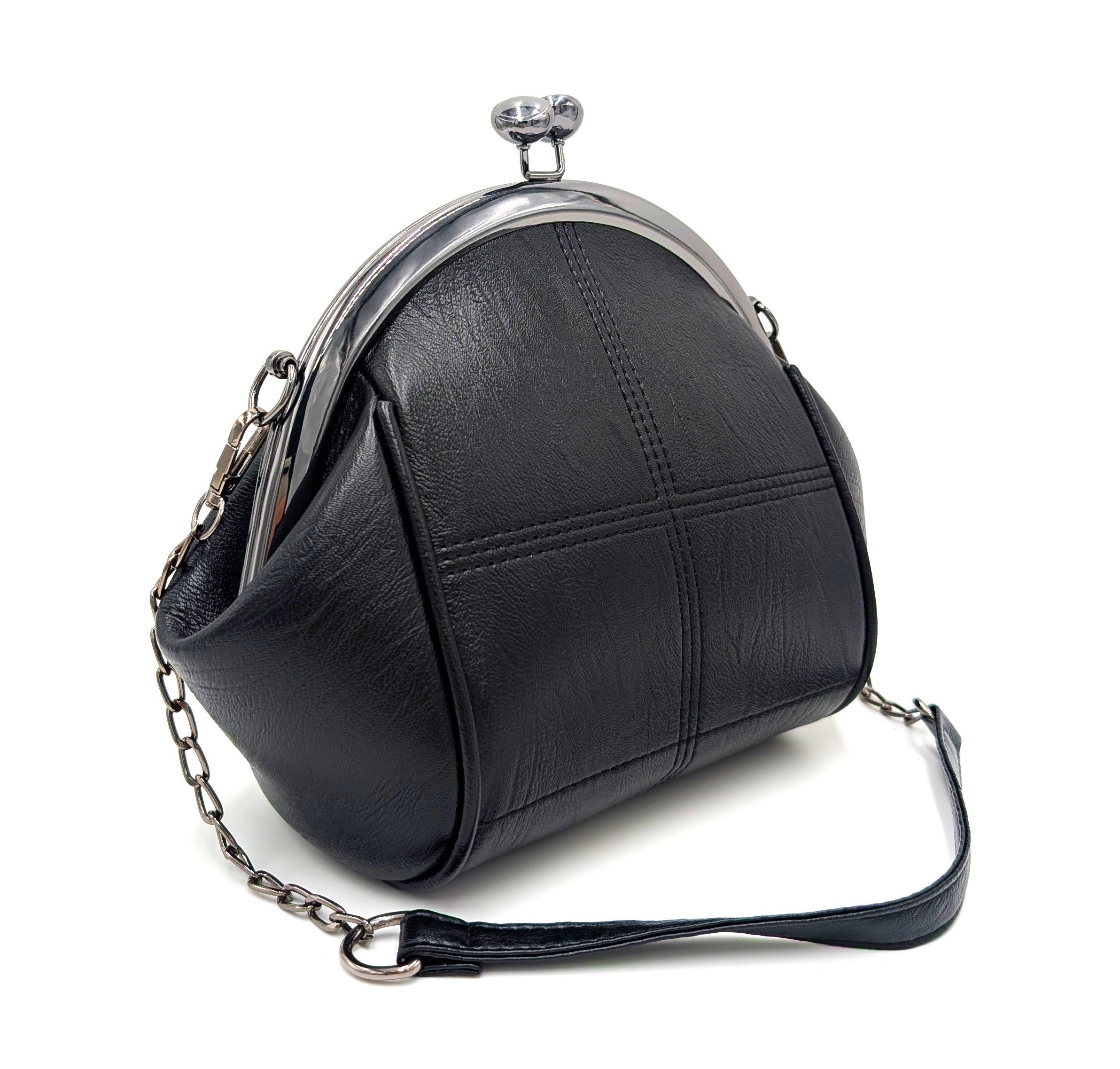 Mera Vellon Handtasche Damen Schultertasche "Varela" Umhängetasche mit Clipverschluss, Veganes Leder mit praktischem Clipverschluss