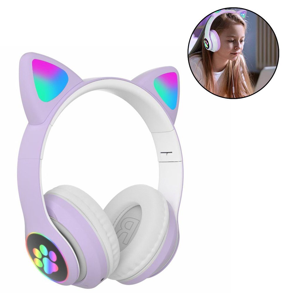 Kinderkopfhörer Kinder-Kopfhörer Mädchen Kopfhörer GelldG Bluetooth, Katzenohr Over-Ear