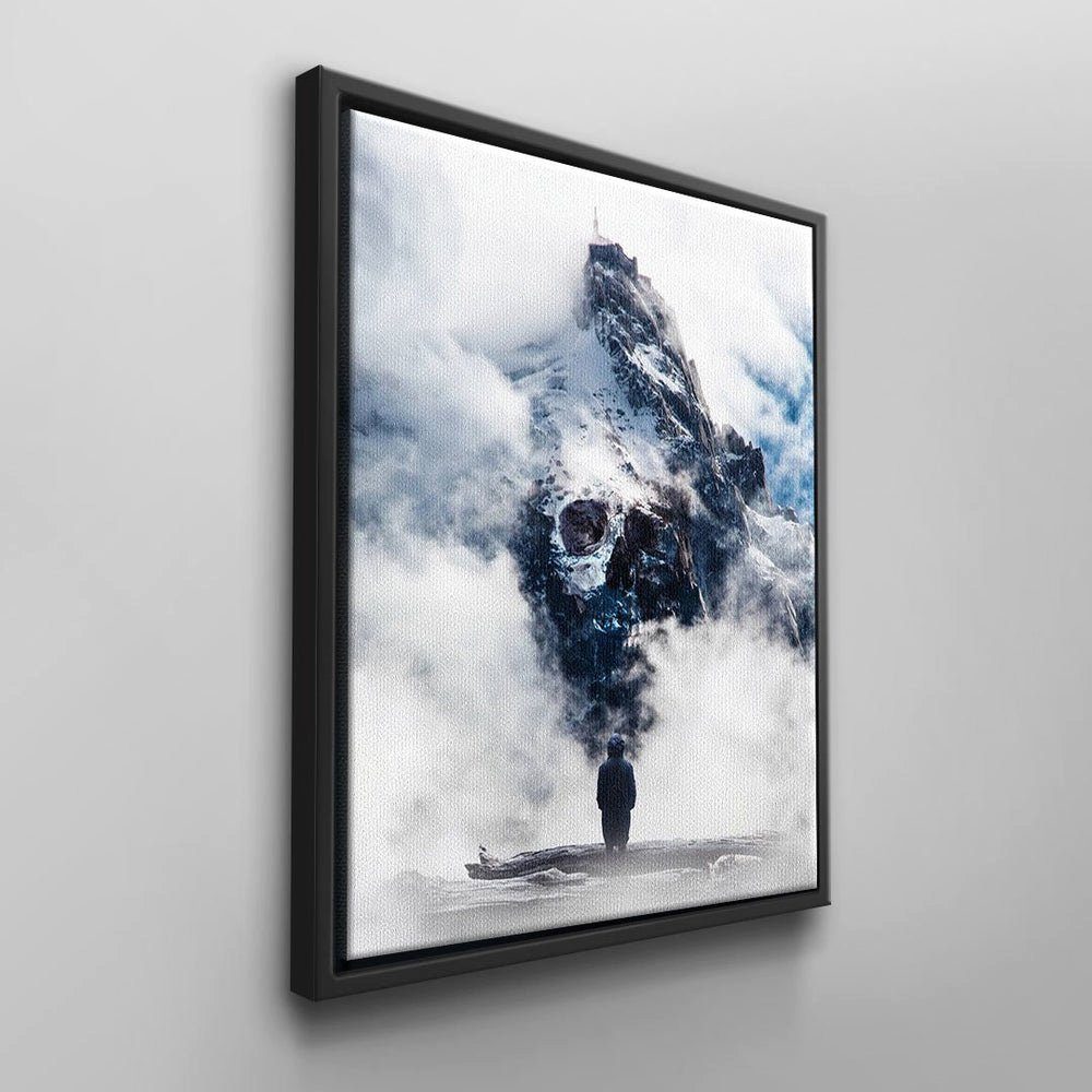 DOTCOMCANVAS® Leinwandbild Bad Mountain, Wandbild Rahmen schwarz motivation blau weiß mann berg Mountain Bad natur ohne
