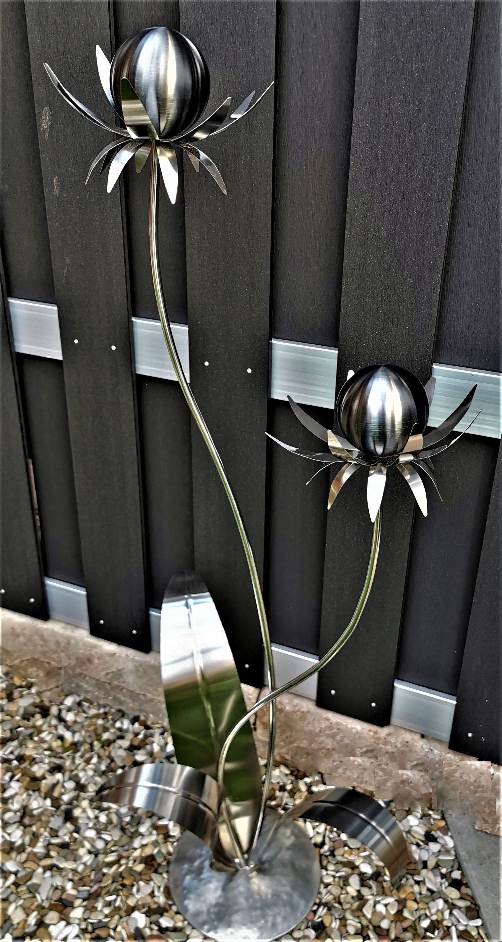 Jürgen Bocker Garten-Ambiente Gartenstecker Skulptur Blume Milano Edelstahl 120 cm Kugel Edelstahl schwarz matt Standfuß Gartendeko