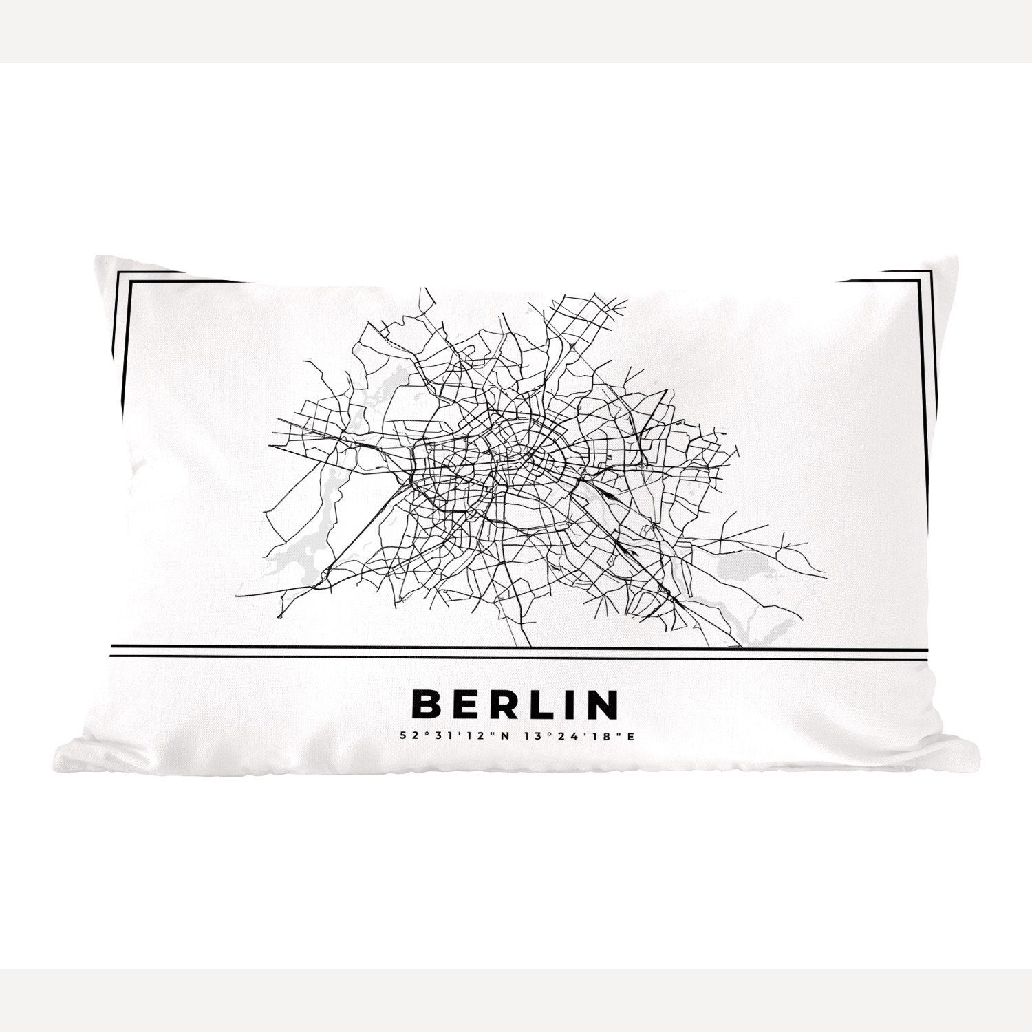 MuchoWow Dekokissen Schwarz und weiß - Deutschland - Karte - Stadtplan - Berlin, Wohzimmer Dekoration, Zierkissen, Dekokissen mit Füllung, Schlafzimmer