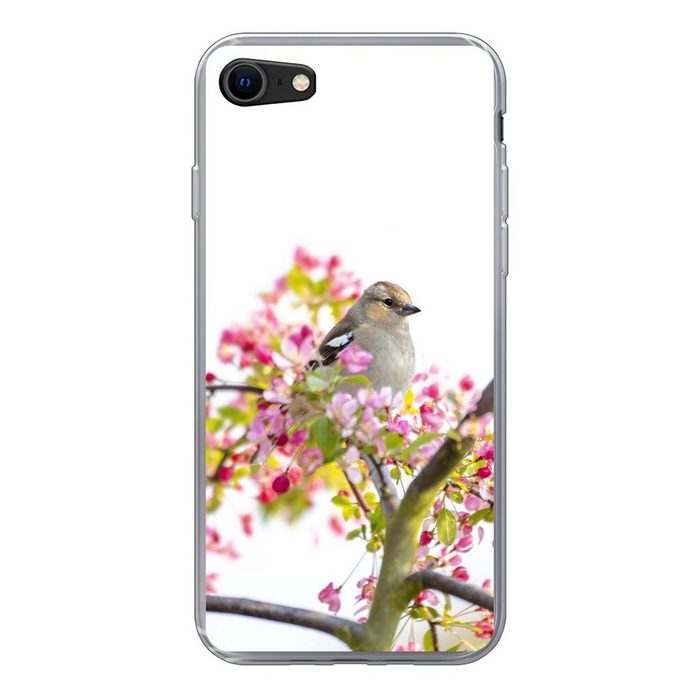 MuchoWow Handyhülle Vogel zwischen rosa Blumen Handyhülle Apple iPhone 7 Smartphone-Bumper Print Handy Schutzhülle