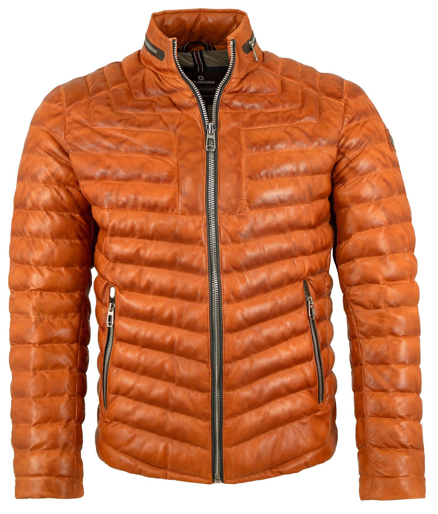 Milestone Lederjacke MSMalik Echtleder Herren Lederjacke Steppjacke Lammnappa hell orange
