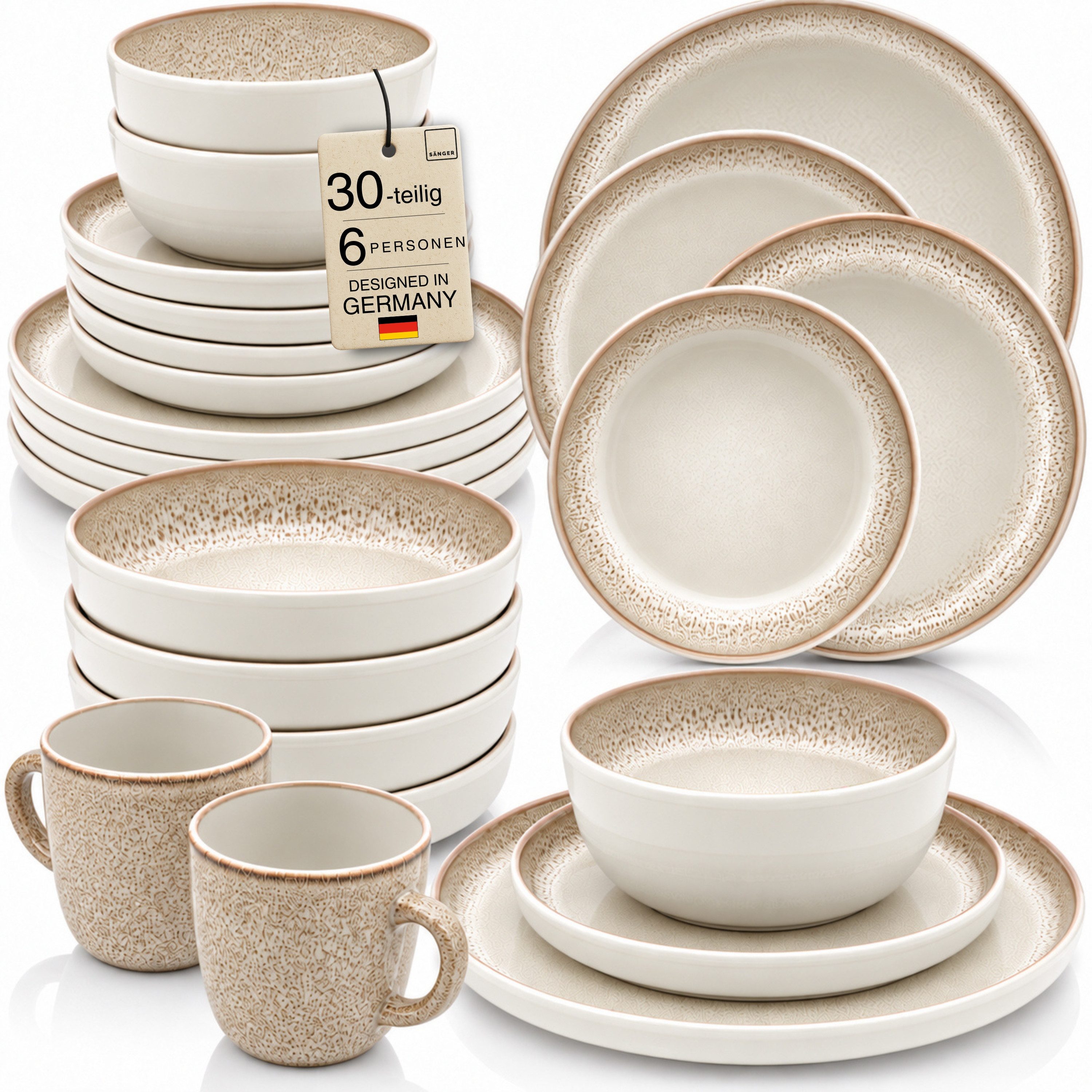 SÄNGER Kombiservice Verona Geschirrset (30-tlg), 6 Personen, Steingut, schwarz, Kombiservice, Handmade, VALUE COLLECTION