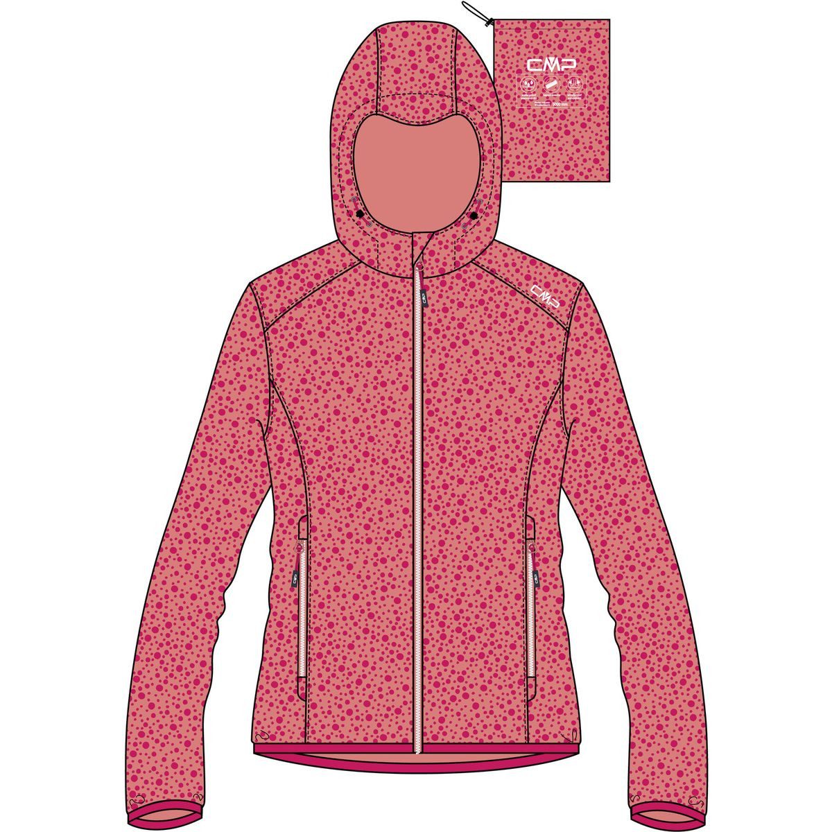 CMP Outdoorjacke Woman Jacket Rain FIX Hood Leichte, wind- und wasserabweisende Damenjacke mit verstellbarer