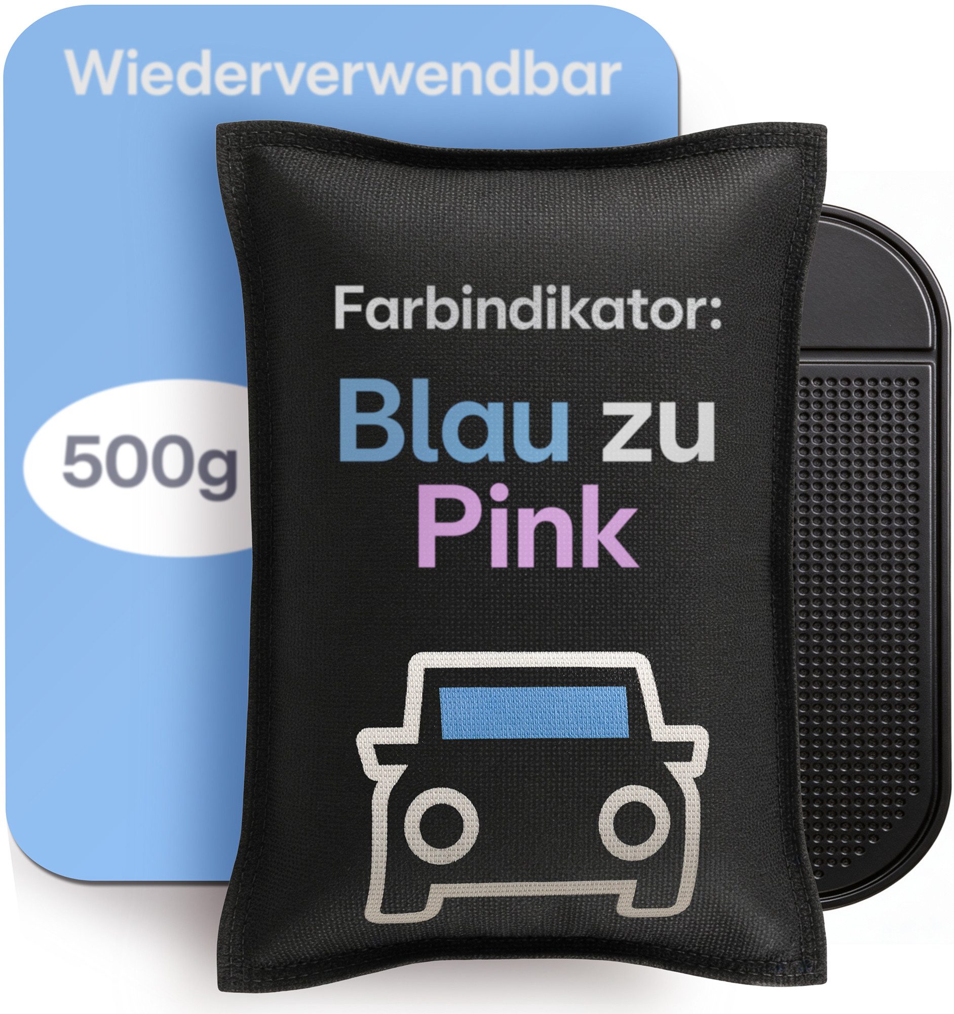 Praknu Luftentfeuchter Luftentfeuchter Auto – Wiederverwendbarer Feuchtigkeitskissen, Mit Sättigungsanzeiger & Anti-Rutsch Pad – Auto Zubehör Innenraum