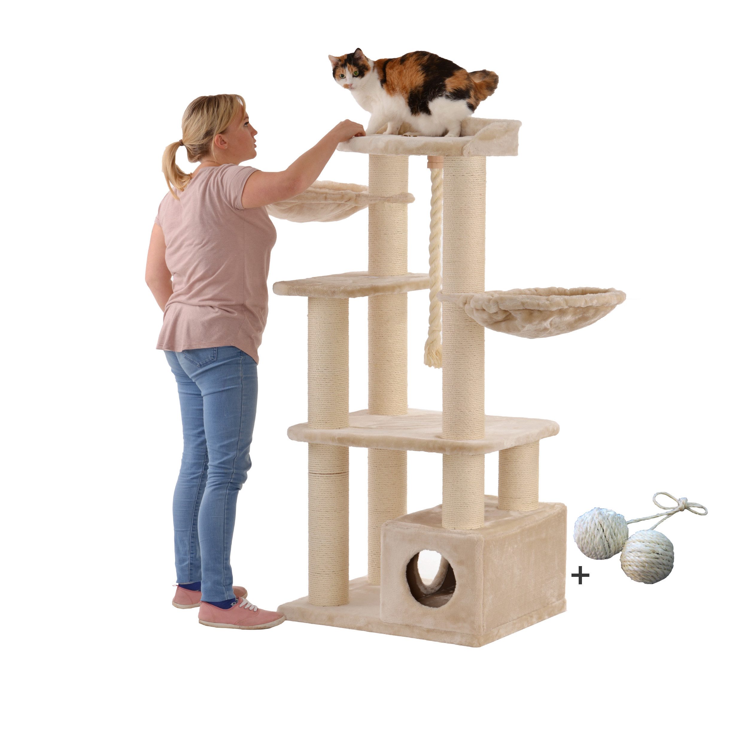 Rohrschneider Kratzbaum Katzenbaum Enya XXL Katzen-Kratzbaum, mit gratis Spielballset, massiv und stabil
