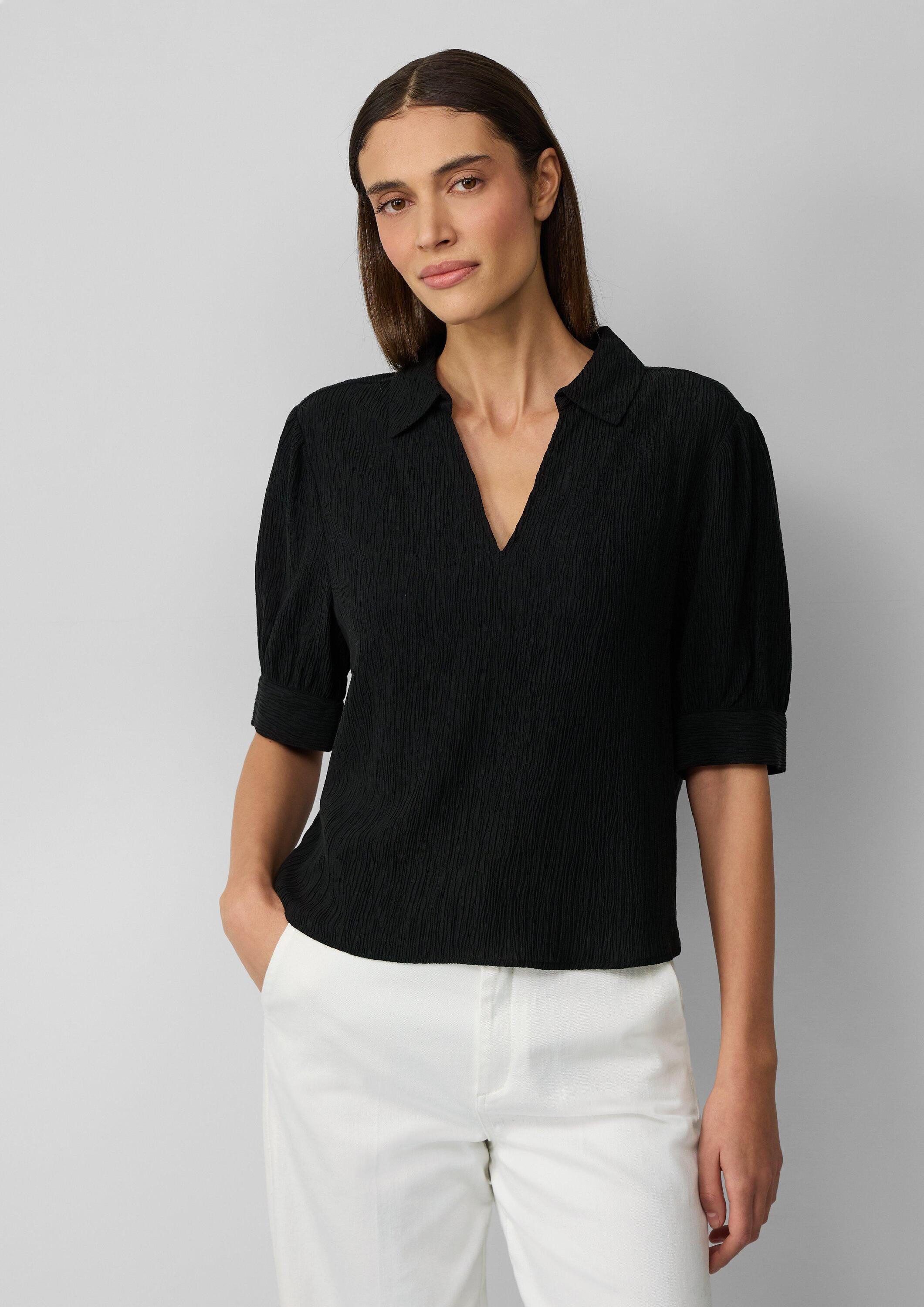 s.Oliver Kurzarmbluse Bluse Verkürzte Plissee-Bluse im Loose Fit mit Puffär günstig online kaufen