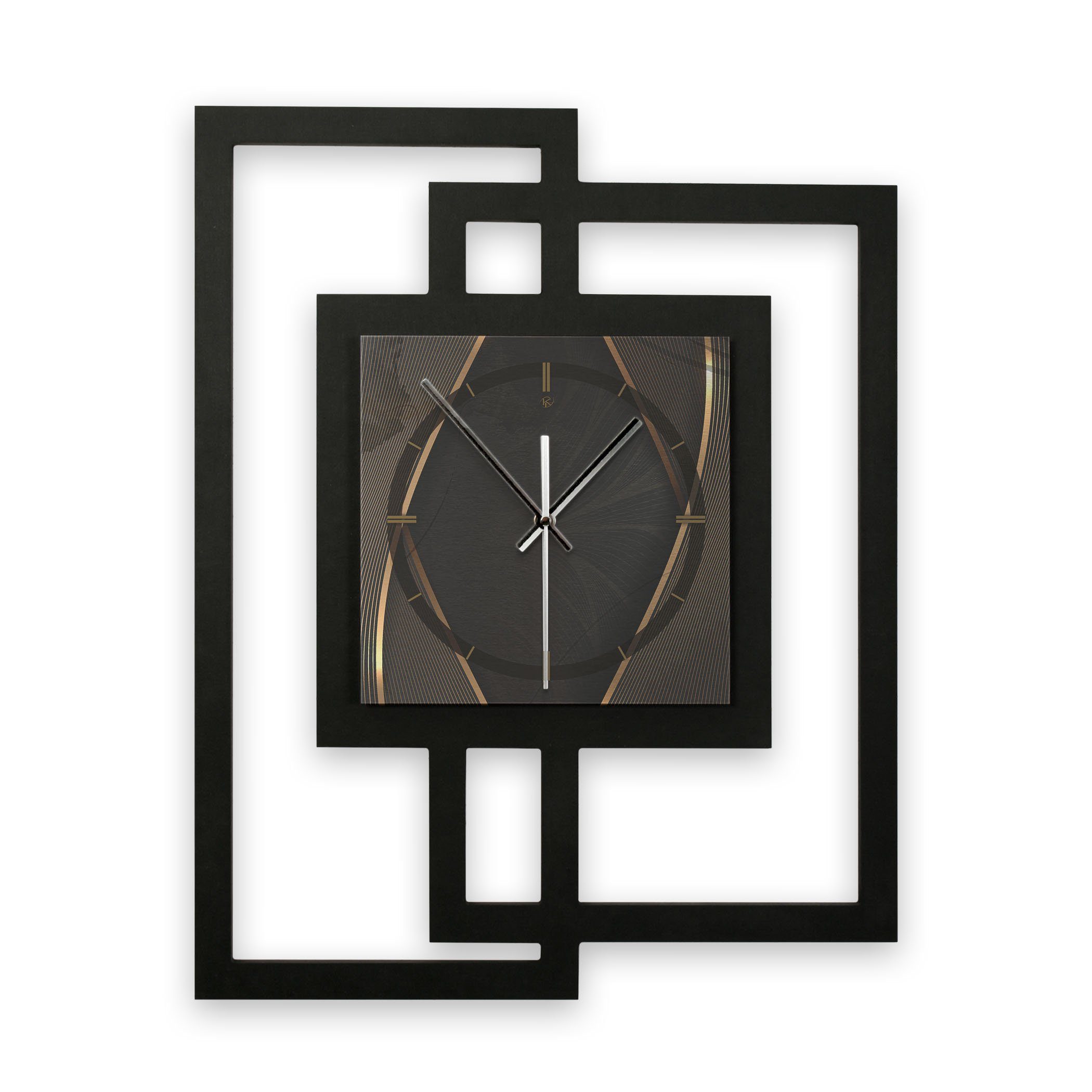 Kreative Feder Wanduhr Design-Wanduhr „Dark Elegance“ in modernem Metallic-Look (ohne Ticken; Funk- oder Quarzuhrwerk; elegant, außergewöhnlich, modern)