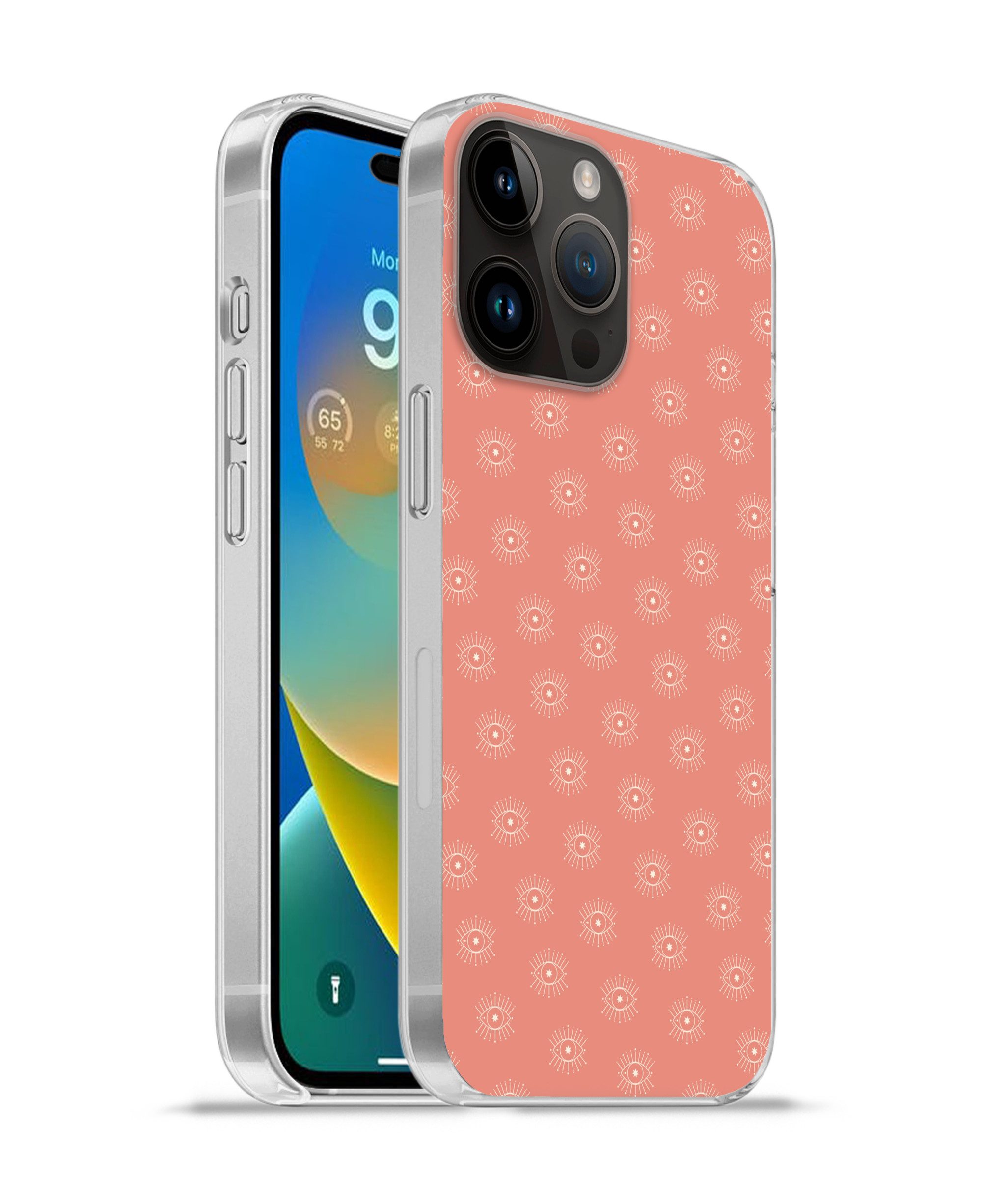 MuchoWow Handyhülle für Apple iPhone 14 Pro Max Boho - Druck - Rosa - Weiß - Augen, Smartphone-Bumper, Print, Handy Schutzhülle Dünn