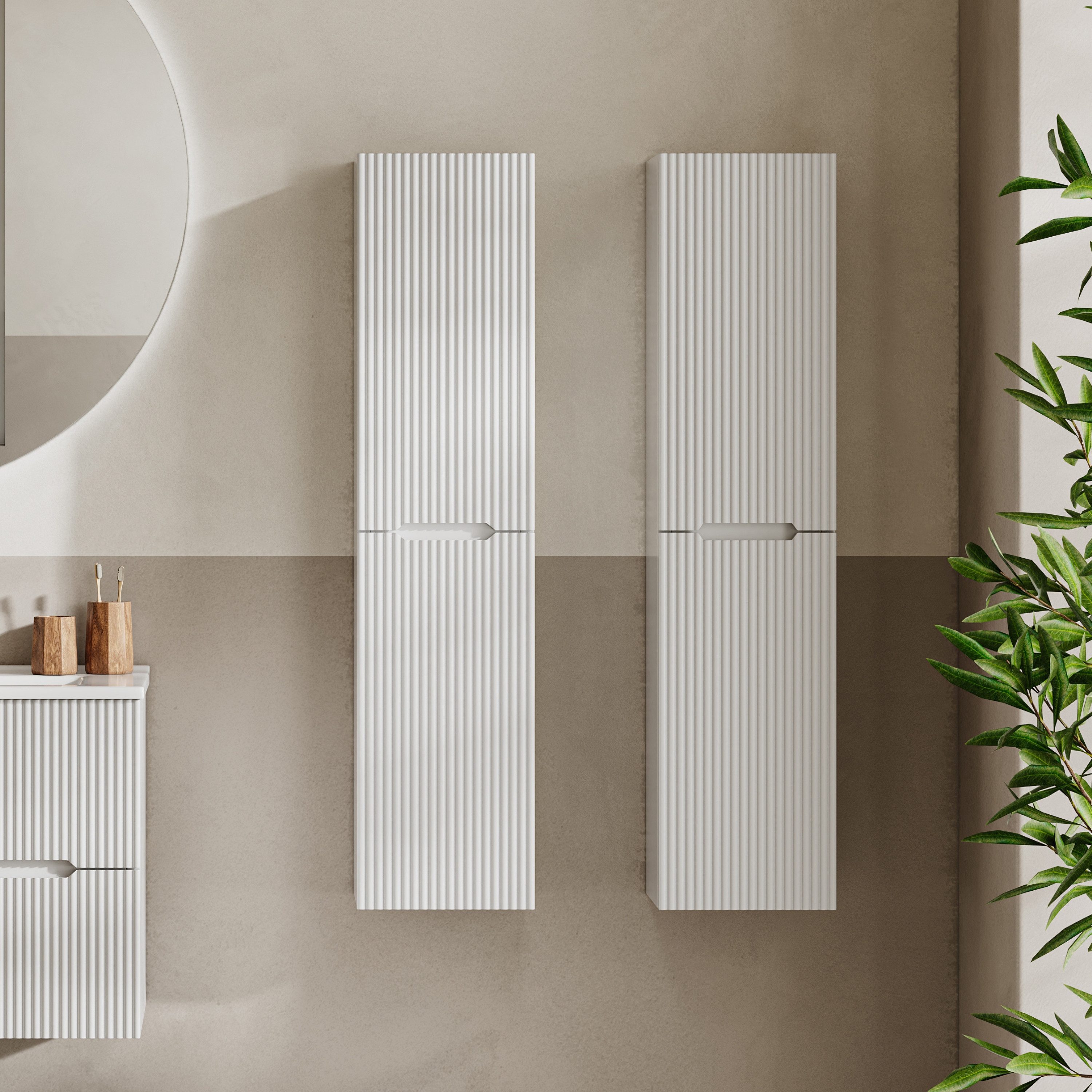 BRIDGE BENO Wandhängeschrank Hoher Badezimmerschrank, 2 Türen Mit Verstellbaren Einlegeböden, 1-tlg., 30 X 110 X 21 cm – Links/rechts Montierbar