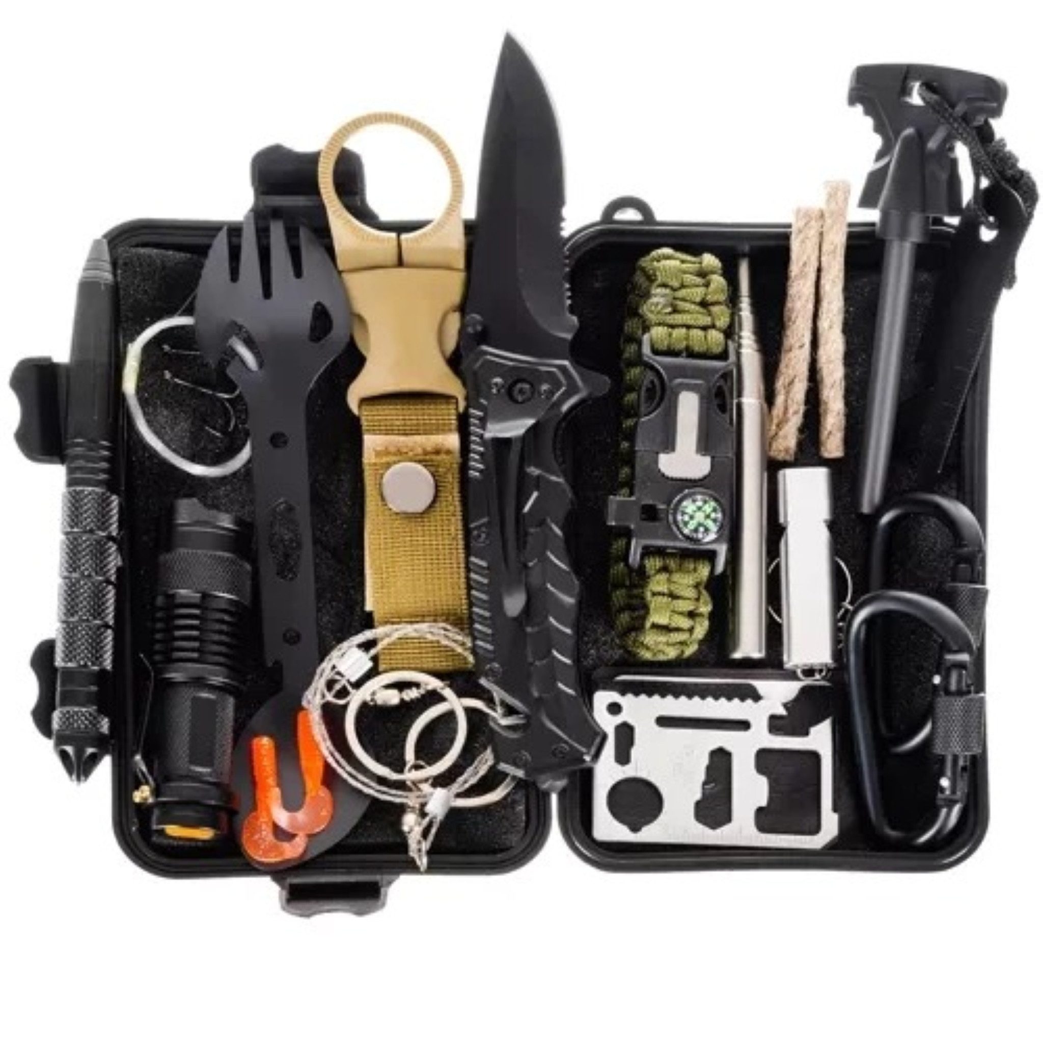 Trizand Taschenmesser Ausrüstungsset 32-teilig mit Werkzeugen im wasserdichten Koffer, (Outdoor-Notfall Ausrüstungsset 32-teilig mit Koffer für Camping & Touren, 32 St., 32-teiliges Outdoor-Notfallset Werkzeugen, Zubehör Transportkoffer), 32-teiliges Outdoor-Notfallset im wasserdichten Koffer mit Zubehör