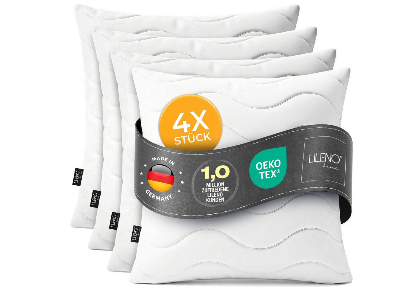 LILENO HOME Kopfkissen LILENO HOME Allergiker Kopfkissen Oeko-Tex & - Made in Germany, Füllung: 100% Polyester, Seitenschläfer, Bauchschläfer, Rückenschläfer, Spar-Set, 4er Set, Dekokissen 50x50 cm, allergikergeeignet, Bettkissen oder Kopfkissen