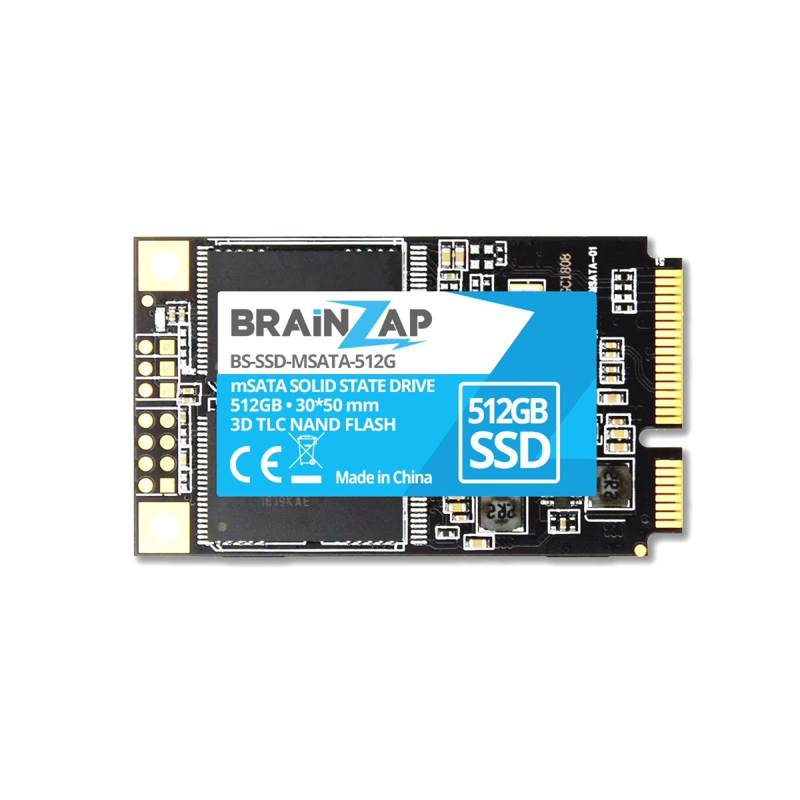BRAINZAP SATA III SSD interne SSD (512 GB) mSATA" 550 MB/S Lesegeschwindigkeit, 540 MB/S Schreibgeschwindigkeit, 3D TLC NAND FLASH, 30*50 mm
