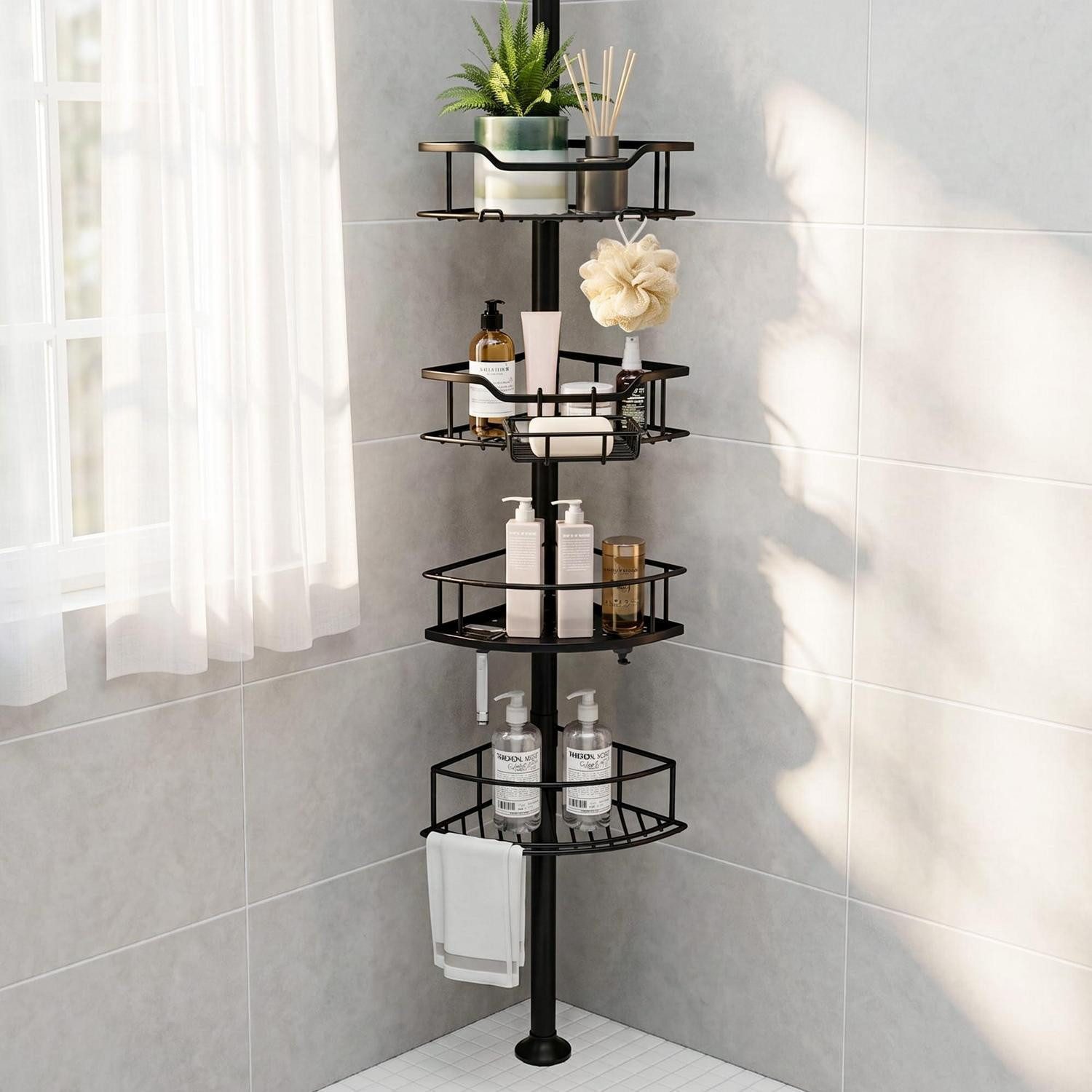 LuxusKollektion Teleskopregal Teleskop Duschregal Eck Schwarz höhenverstellbar, 1-tlg.