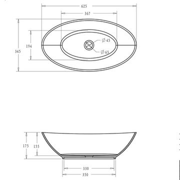Mai & Mai Aufsatzwaschbecken Col807 Waschschale Waschbecken Gussmarmor Oval