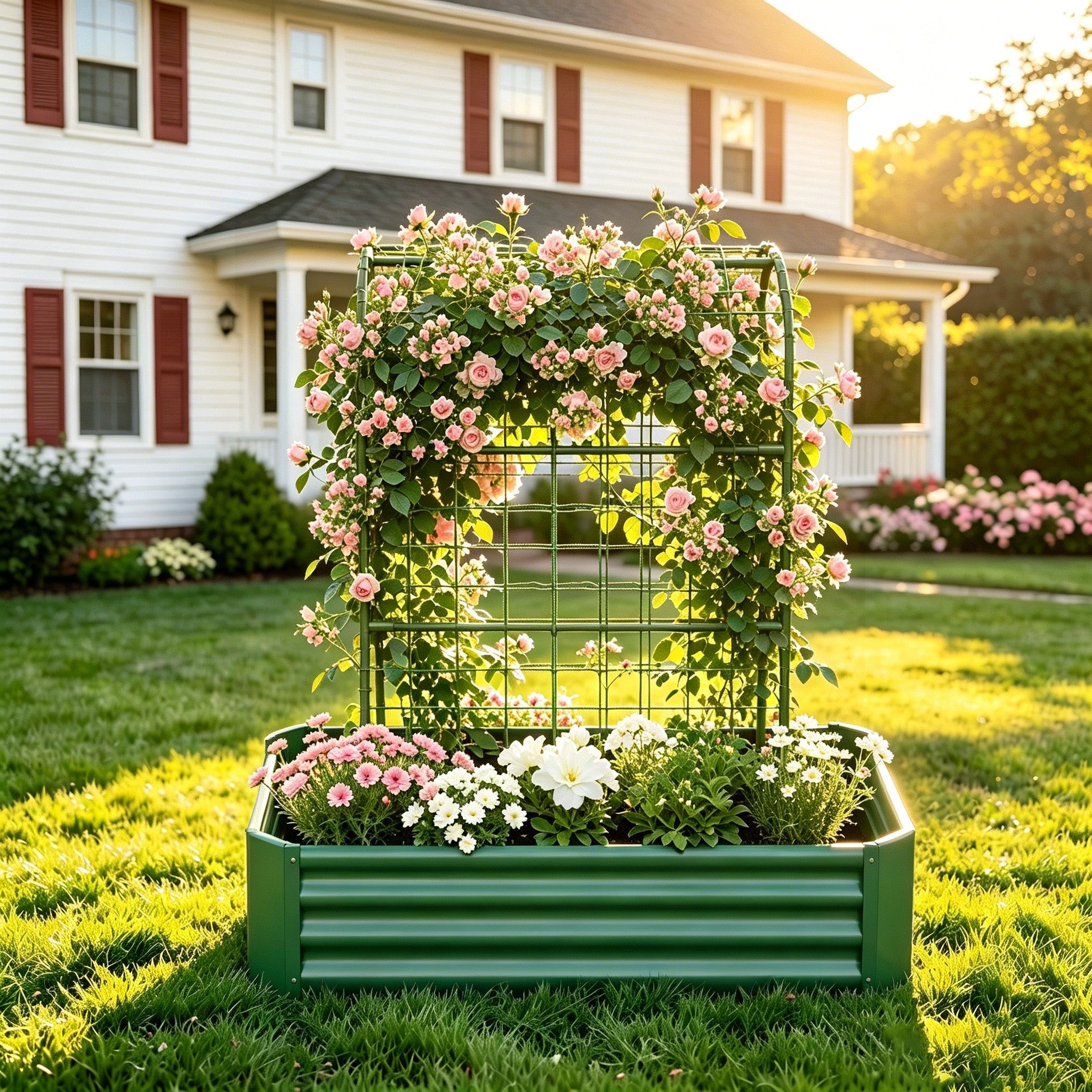 HOMERECOMMEND Blumenkasten mit Gitter, Metall, für den Anbau von Blumen, Gemüse, 120x60x150cm (1 St), gefaltete Kanten, Gemüsebeet sollte schichtweise befüllt werden