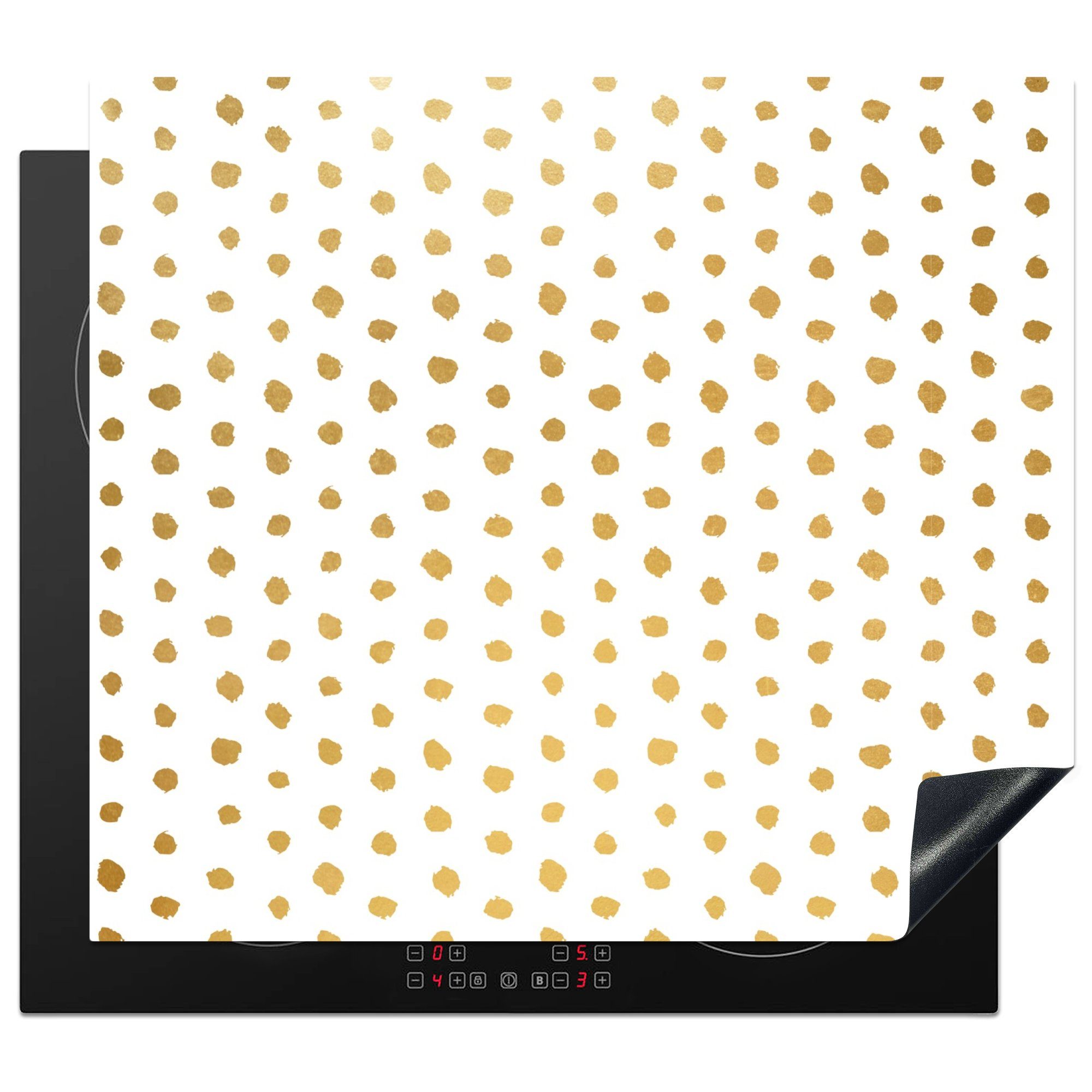Muster, Weiß (1 57x51 - - - Induktionskochfeld, Herdblende-/Abdeckplatte Tupfen Ceranfeldabdeckung Gold Vinyl, cm, Induktionsschutz, tlg), MuchoWow