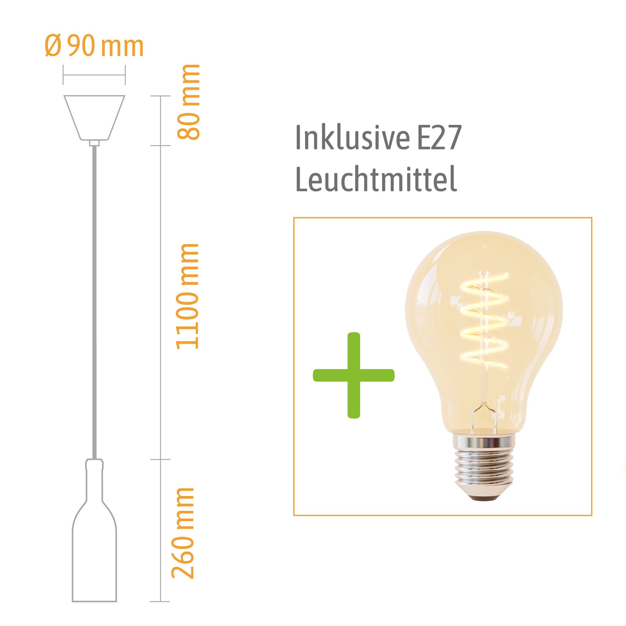SSC-LUXon LED-Hängeleuchte Pendellampe Glas Weinflasche transparent Retro LED Filament Glühbirne, Extra Warmweiß