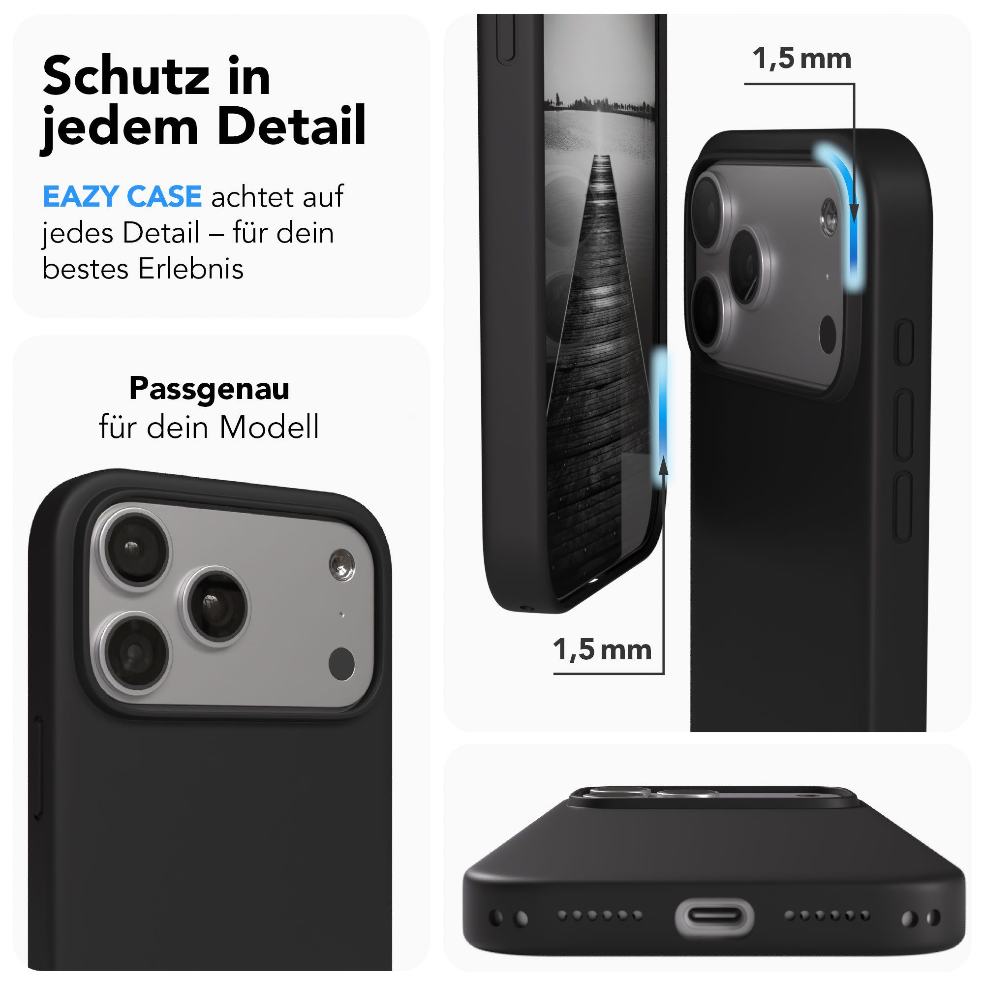 EAZY CASE Handyhülle für Apple iPhone 17 Pro Max Hülle Silikon 6,9 Zoll, Hülle mit Kameraschutz Bumper Silikonhülle stoßfest Slimcover Schwarz – Bild 3 von 5