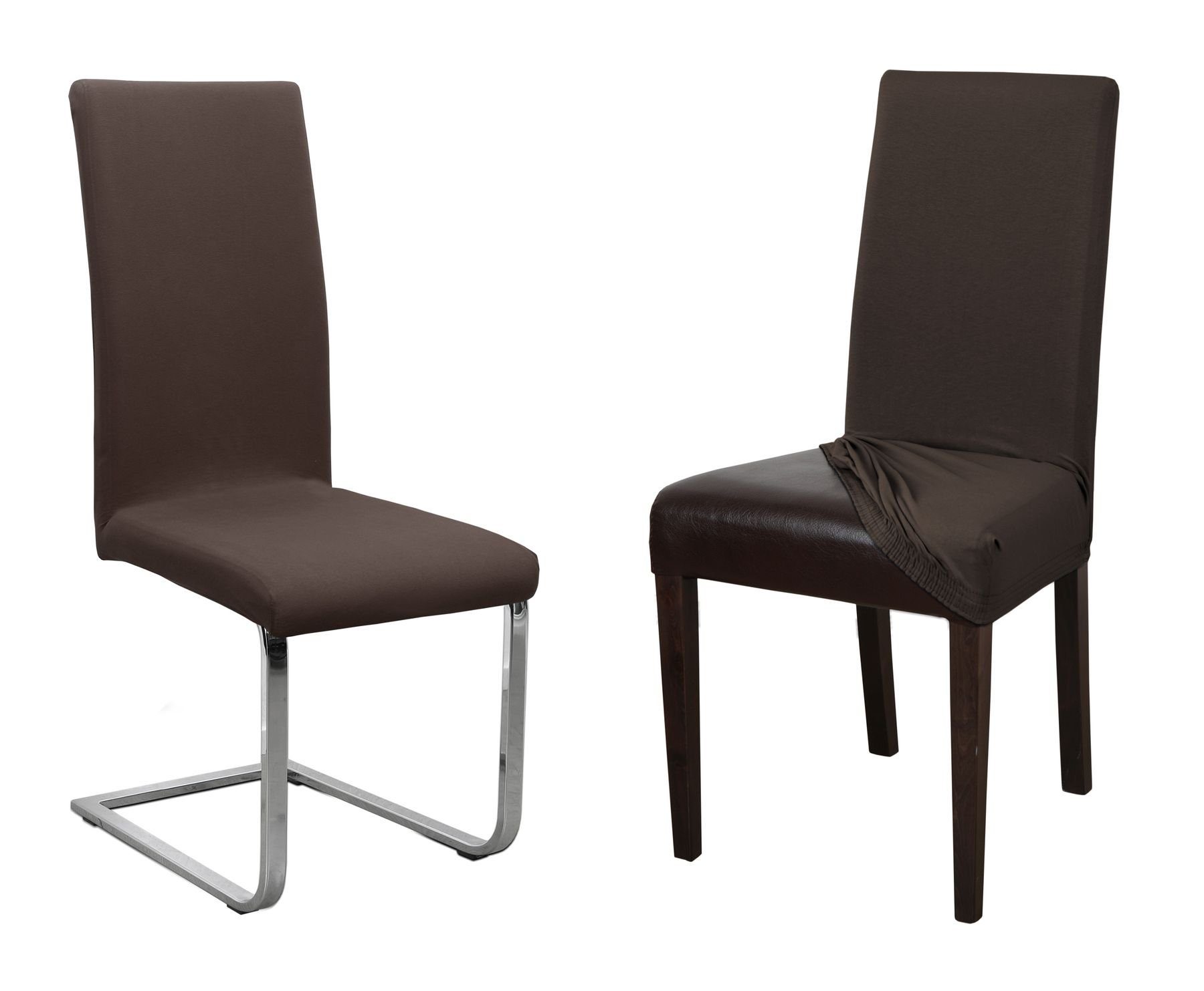 Stuhlhusse 2er Set Jersey Stuhlhusse, elastische Uni Stretch-Husse aus Baumwolle
