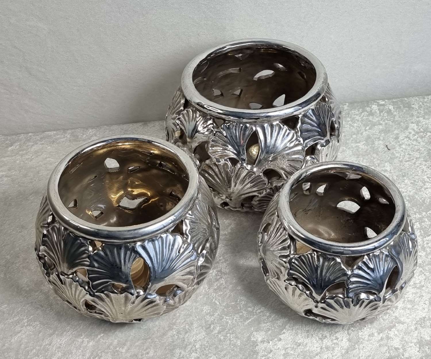 Windlicht Ginkgo und Teelichthalter aus Silber Windlicht Formano Vintage Handarbeit (1 traditioneller Gold formano Stück),