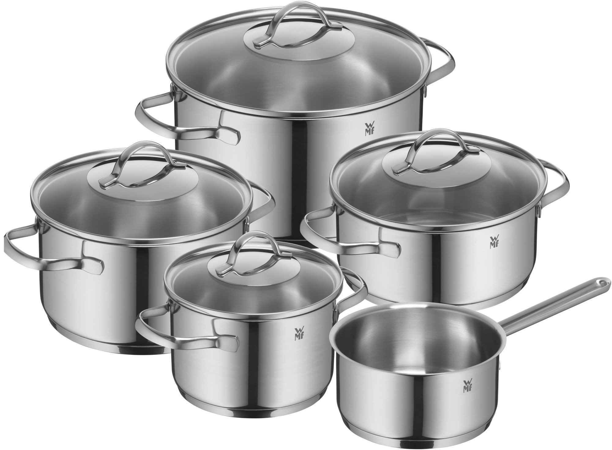 WMF Topf-Set Provence Plus Topf Set, 5-teilig, Cromargan® Edelstahl rostfrei 18/10 (mit Glasdeckel, mit Glasdeckel), hitzebeständig und backofengeeignet bis 250°C