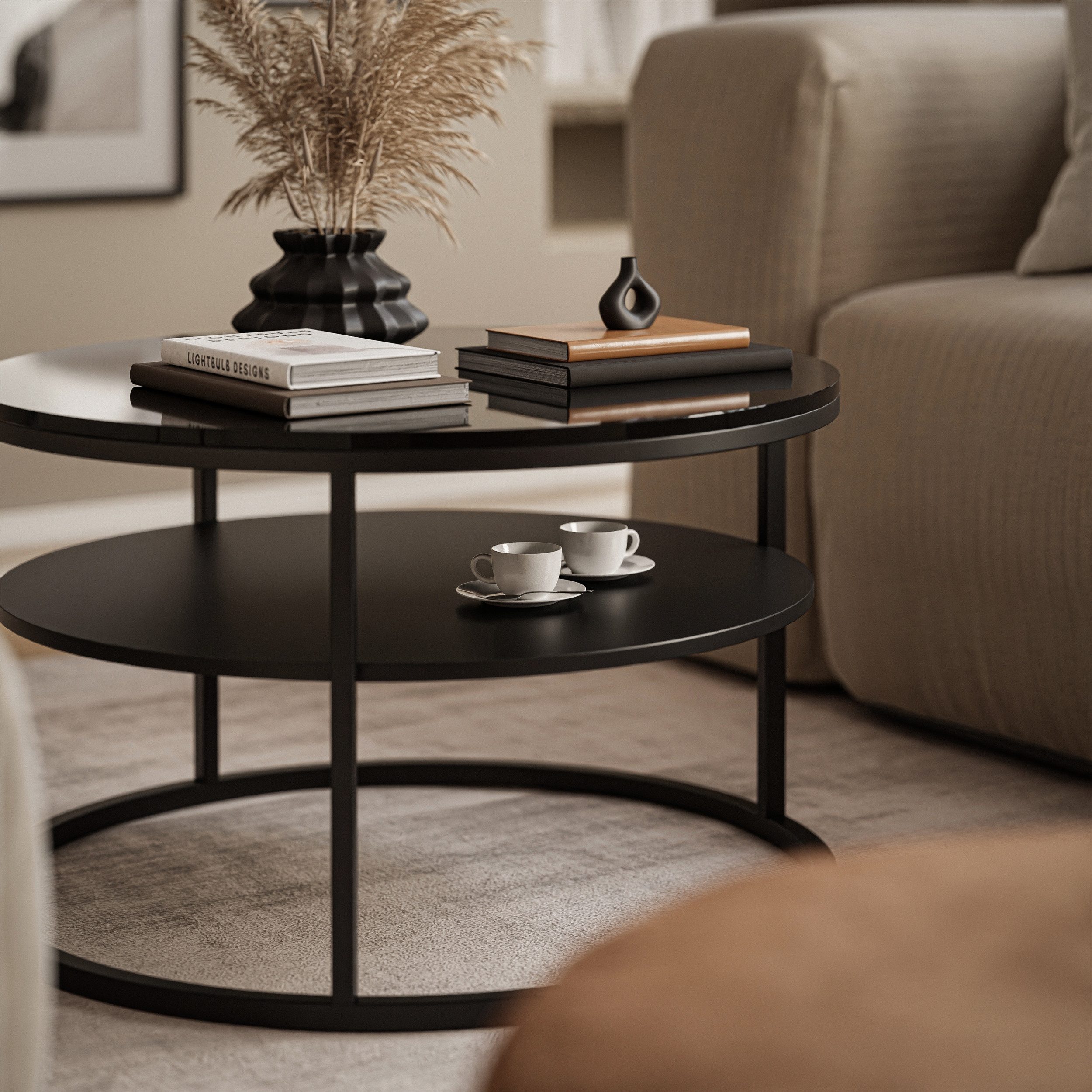 Lookway Couchtisch CIRI Hochglanz mit Ablage (1 Tisch), Durchmesser: ⌀70 cm